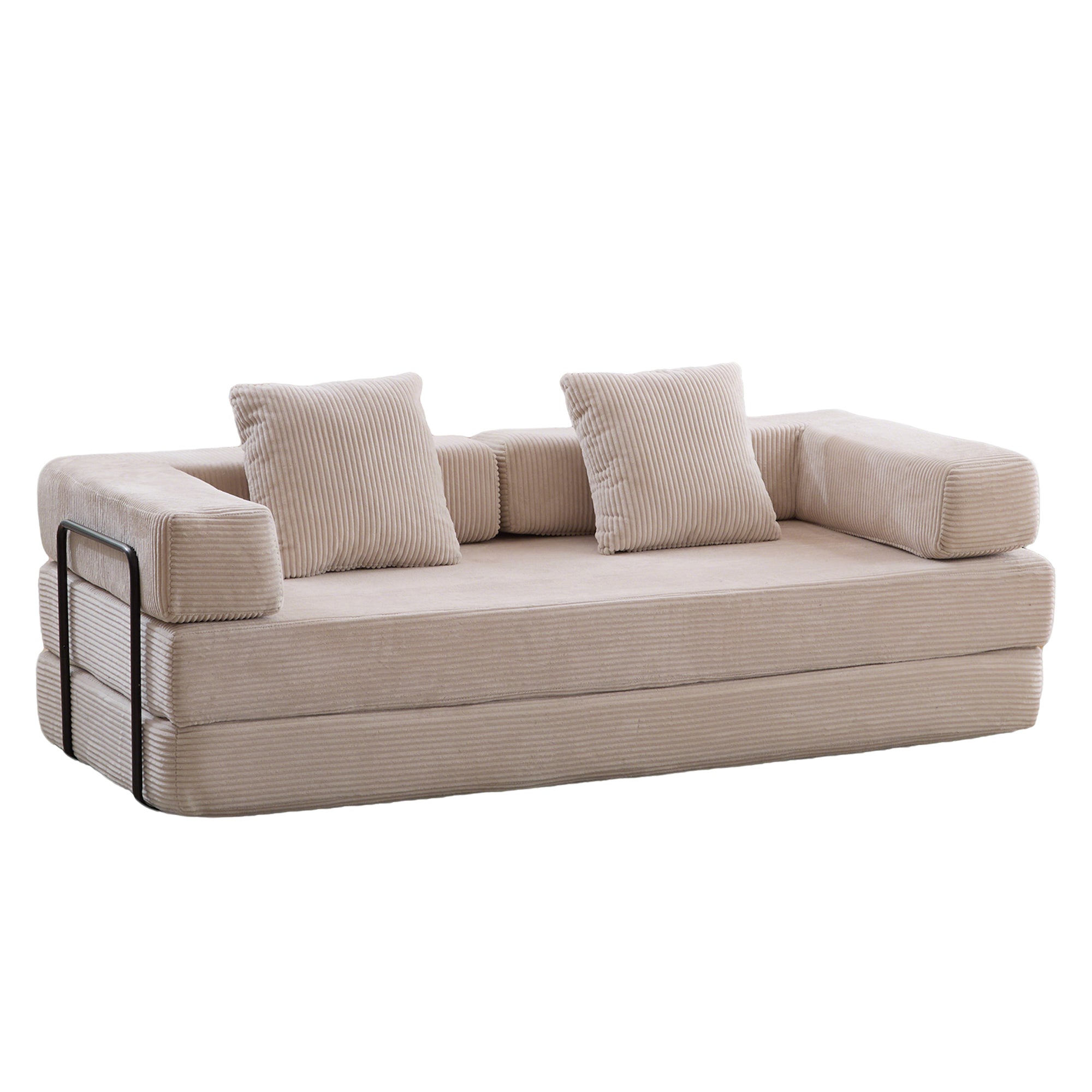 Herman Light Grey Corduroy 3-Seat Convertible Foldable Futon Sofa Bed - MidinMod