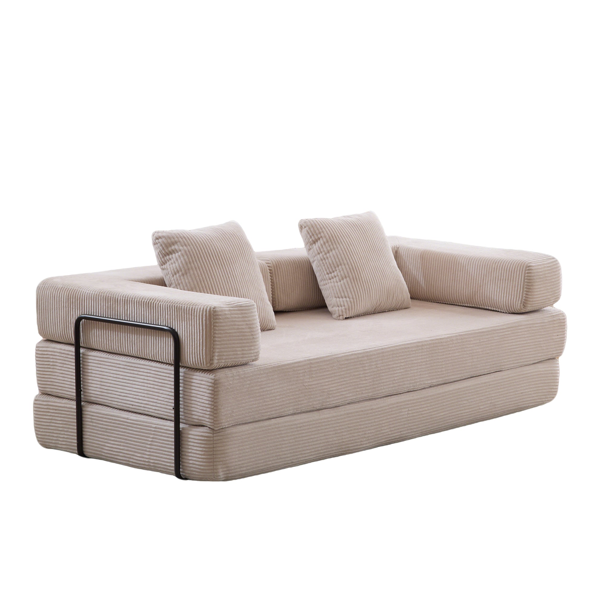 Herman Light Grey Corduroy 3-Seat Convertible Foldable Futon Sofa Bed - MidinMod