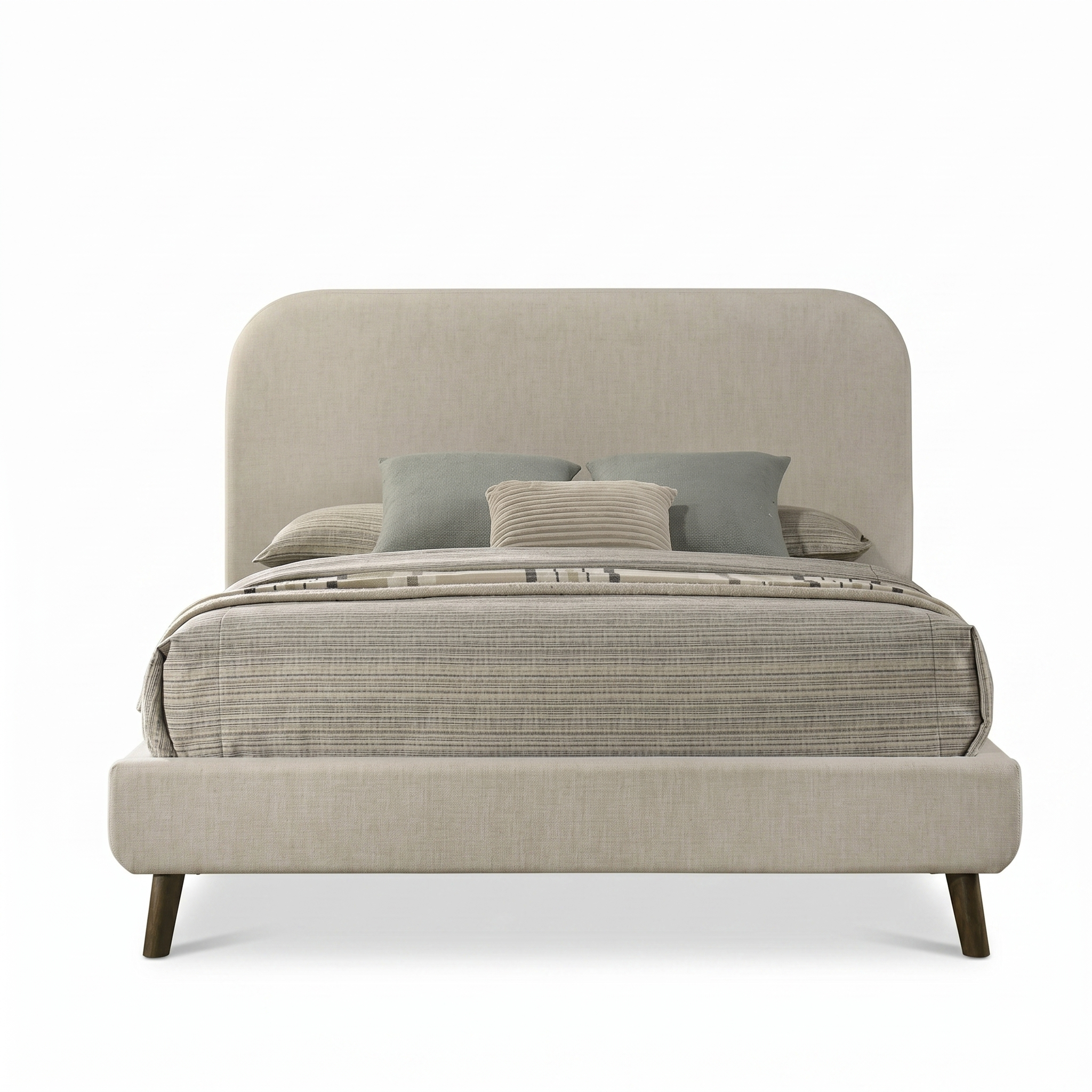Heswall Rustic Oak Queen Bed | Mid-Century Modern Upholstered Platform Bed | MidinMod