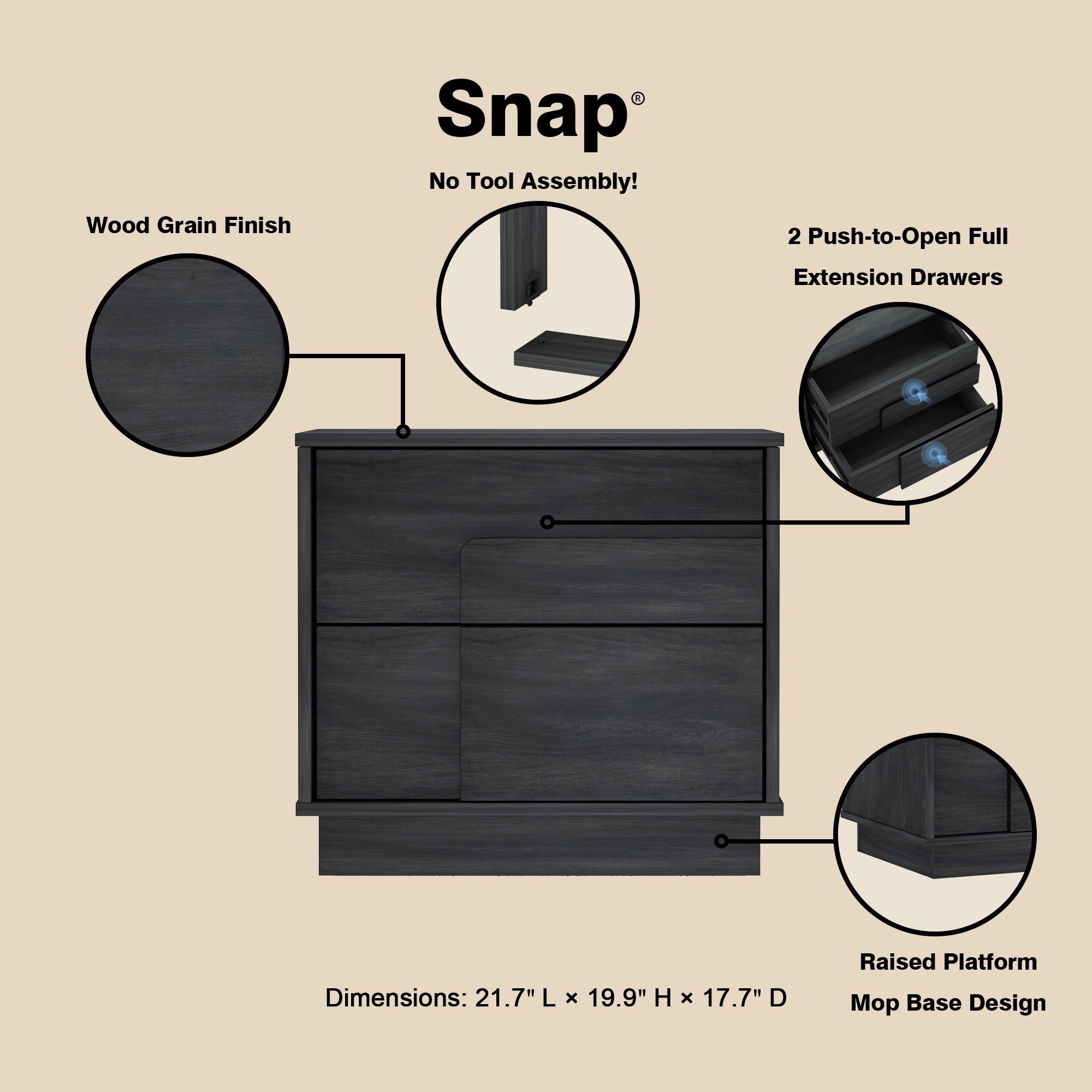 Horizon Charcoal Gray Nightstand | Modern Bedside Storage Table | MidinMod