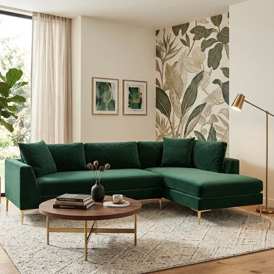 Milo Green Velvet Sectional Sofa Right Chaise