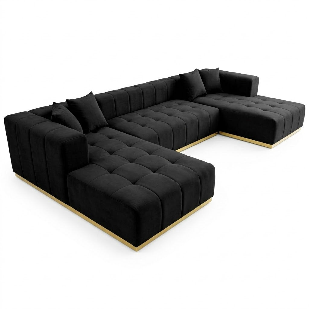 Olivia Black Velvet U-Shape Corner Sofa