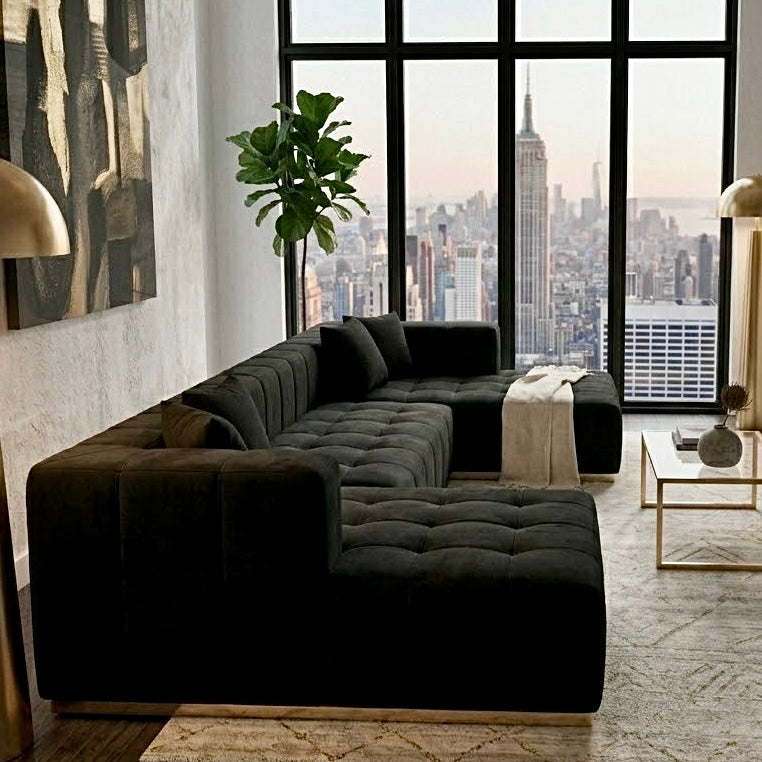 Olivia Black Velvet U-Shape Corner Sofa
