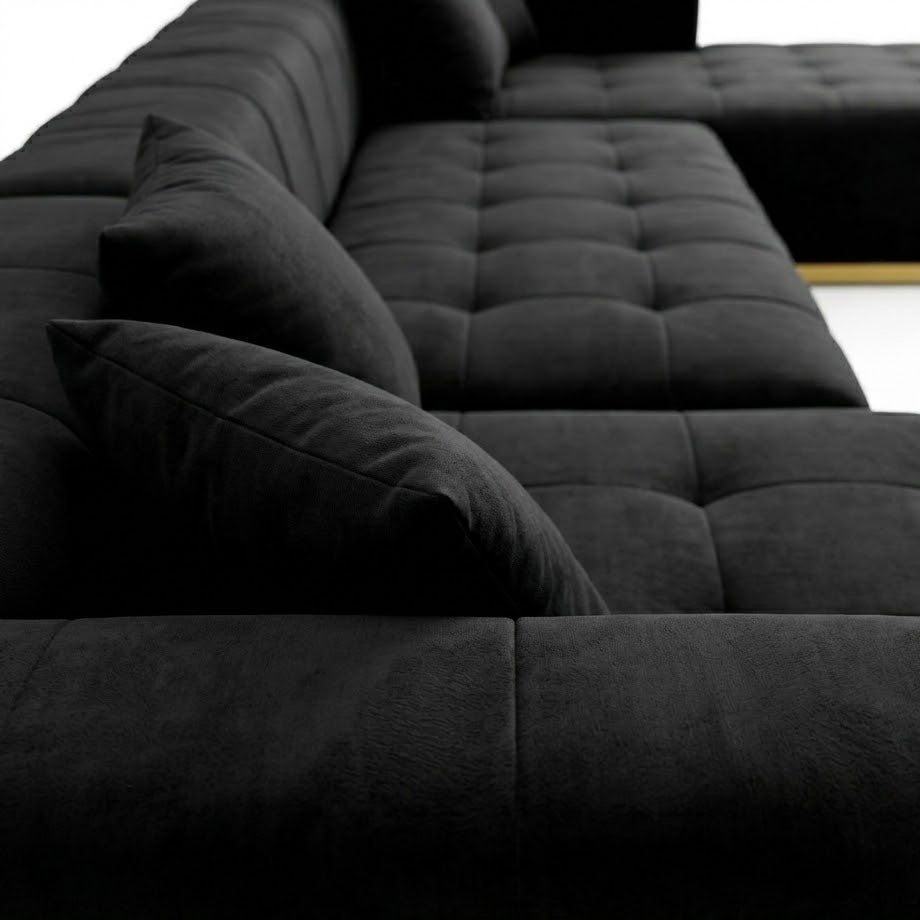 Olivia Black Velvet U-Shape Corner Sofa