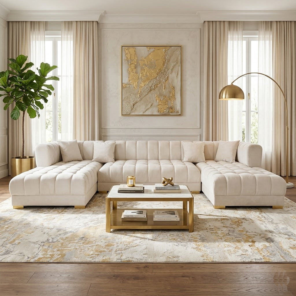 Mayford Ivory Velvet U-Shape Corner Sofa