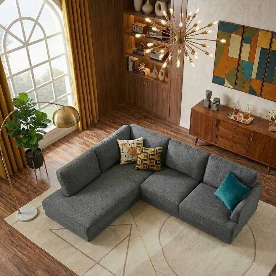 Glendale Grey Fabric L-Shaped Right Sectional Sofa