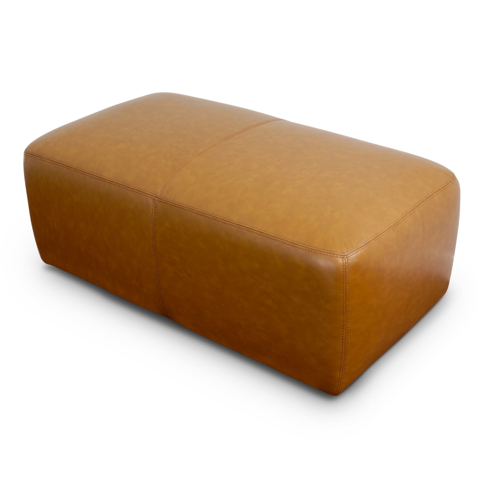 Inglewood Tan Leather Ottoman - MidinMod