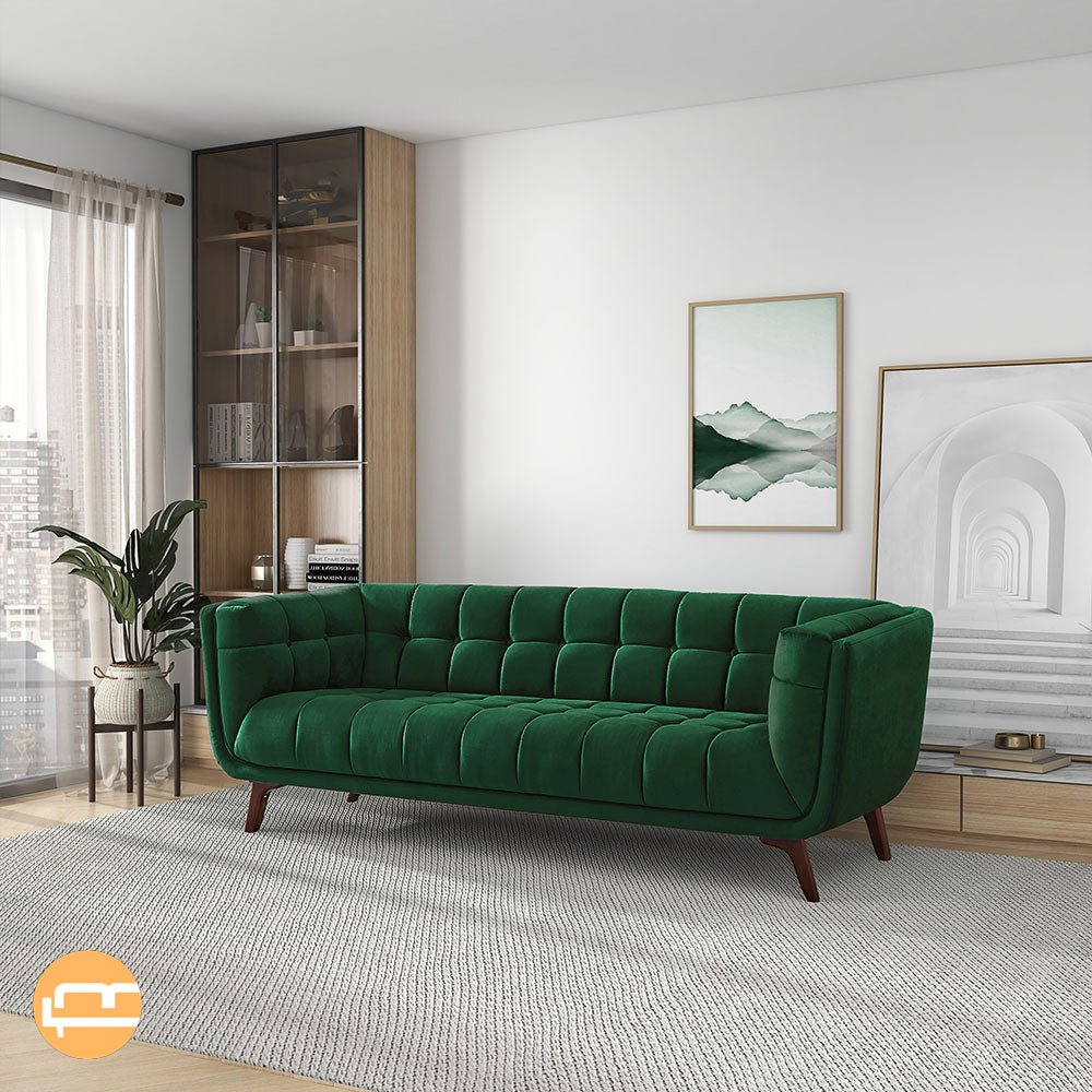 Kano Dark Green Velvet Large Sofa - MidinMod