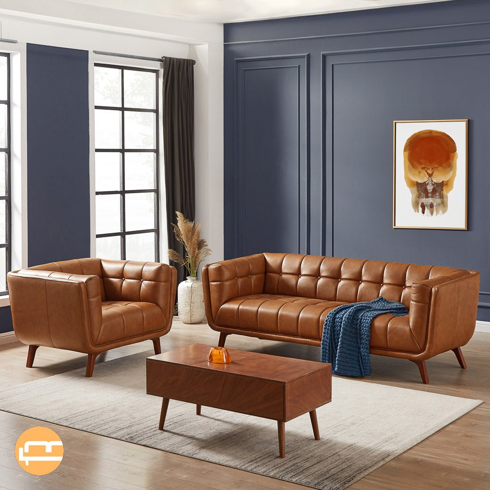 Kano Cognac Leather Large Sofa - MidinMod