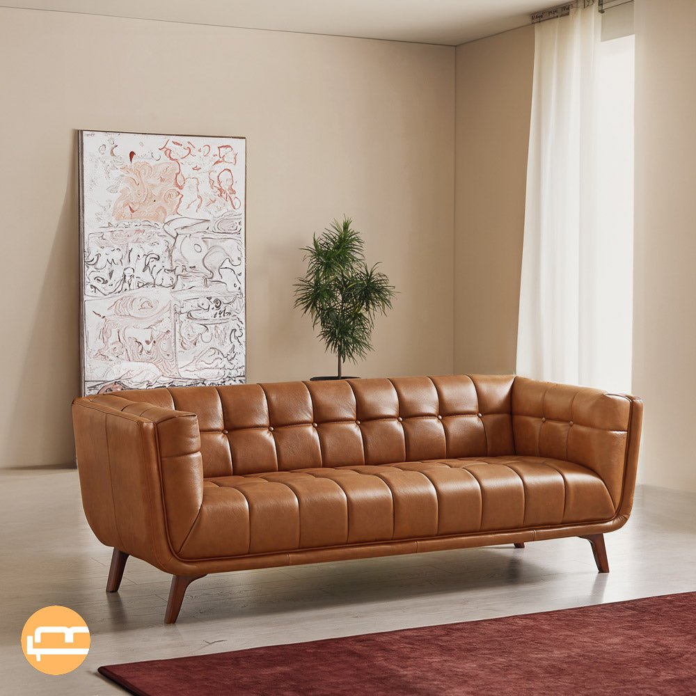Kano Cognac Leather Large Sofa - MidinMod