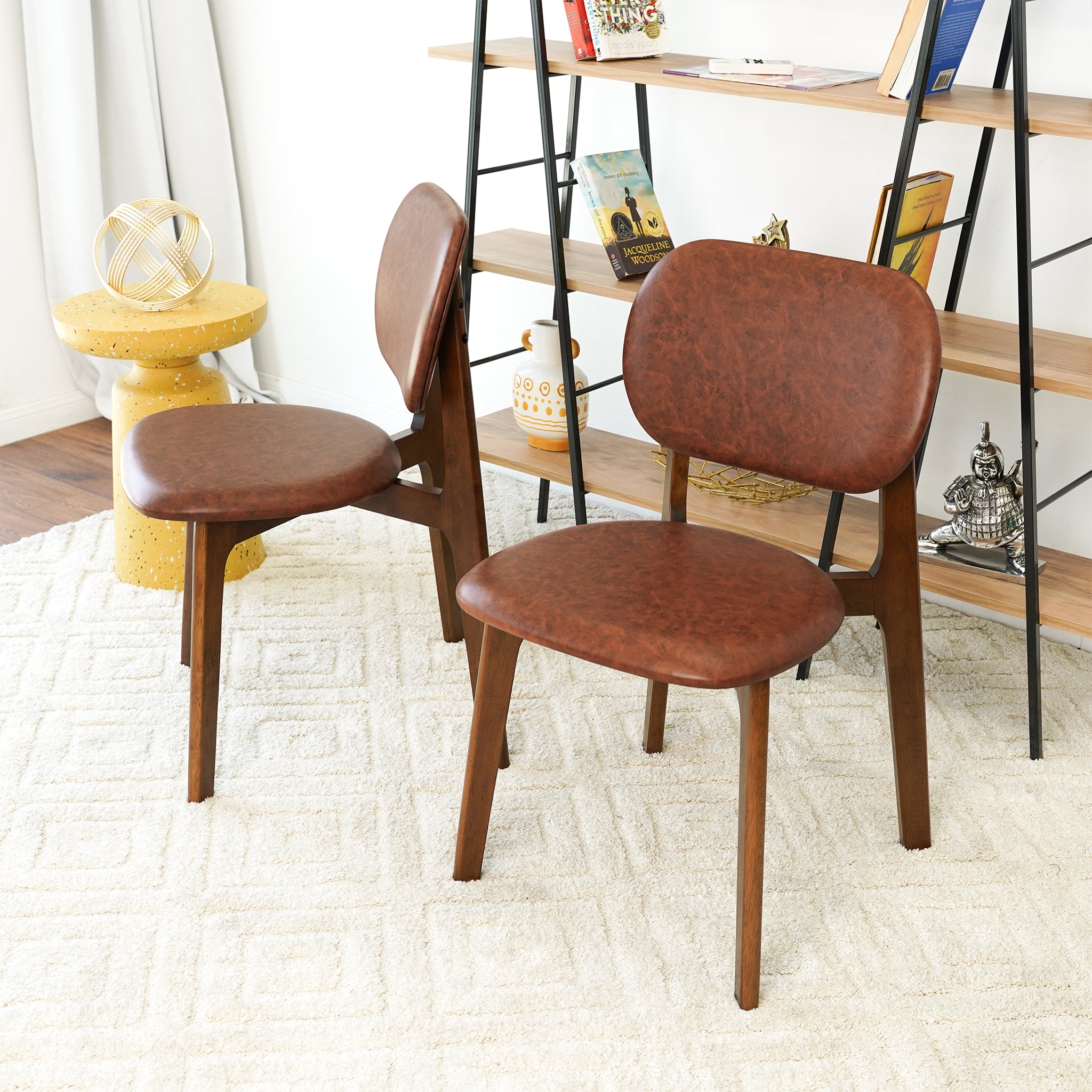 Kinsey Brown Leather Dining Chair Set of 2 - MidinMod