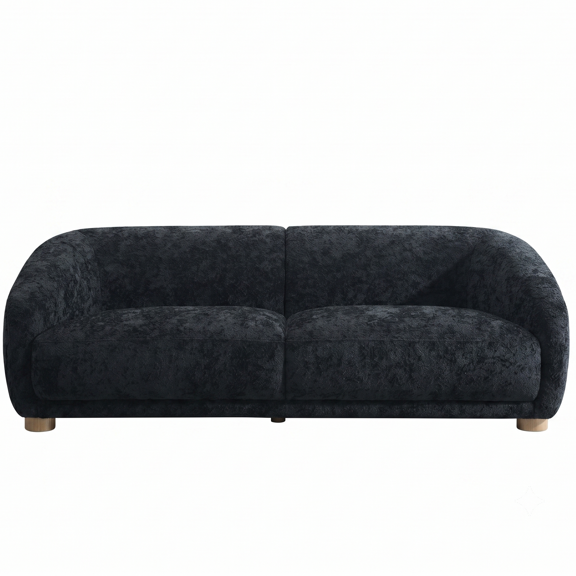 Kolvere Contemporary Black Chenille Sofa with Solid Wood Round Legs