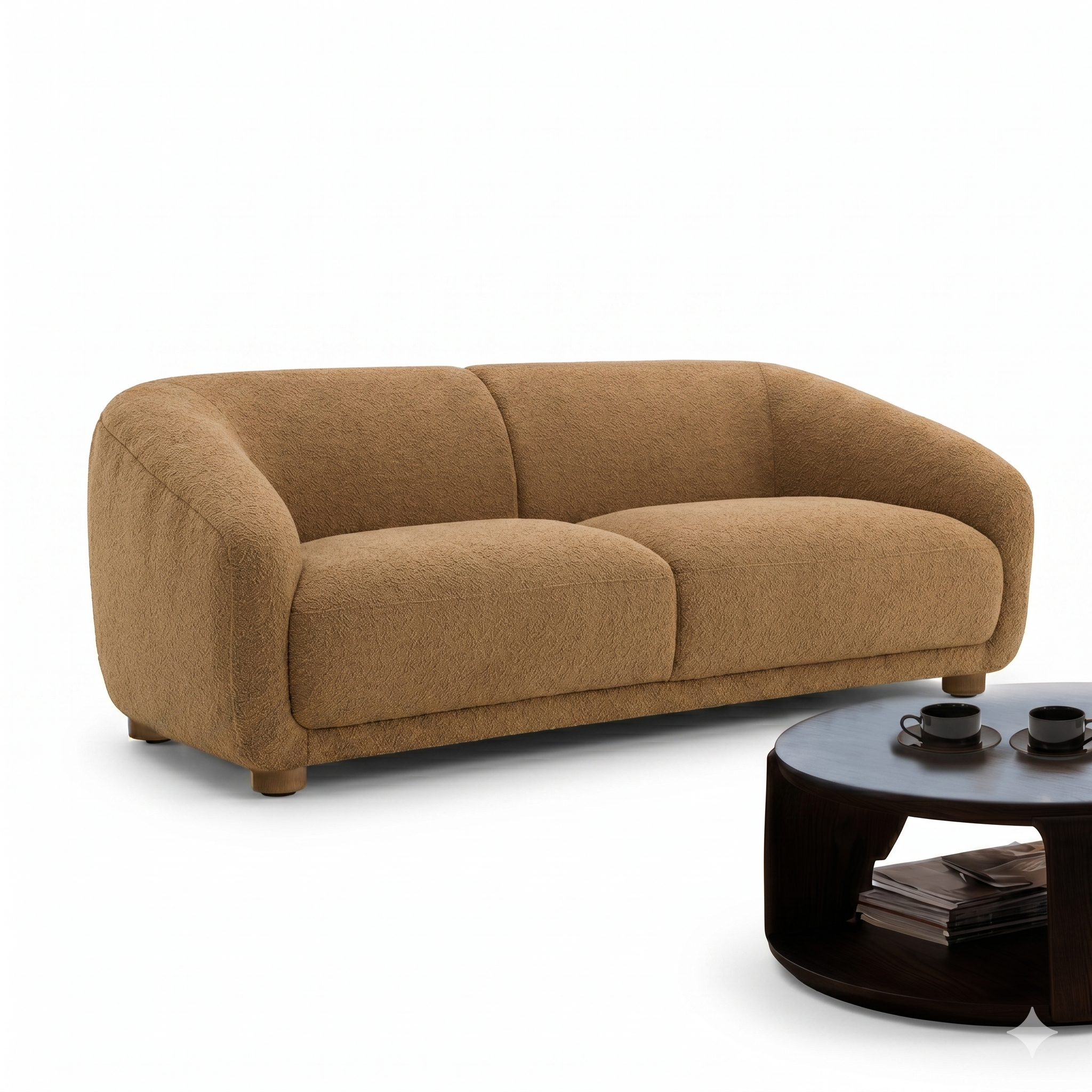 Kolvere Brown Loveseat | Contemporary Solid Wood Boucle Loveseat | MidinMod
