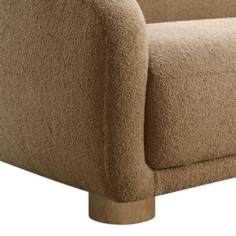 Kolvere Contemporary Brown Boucle Sofa with Solid Wood Round Legs