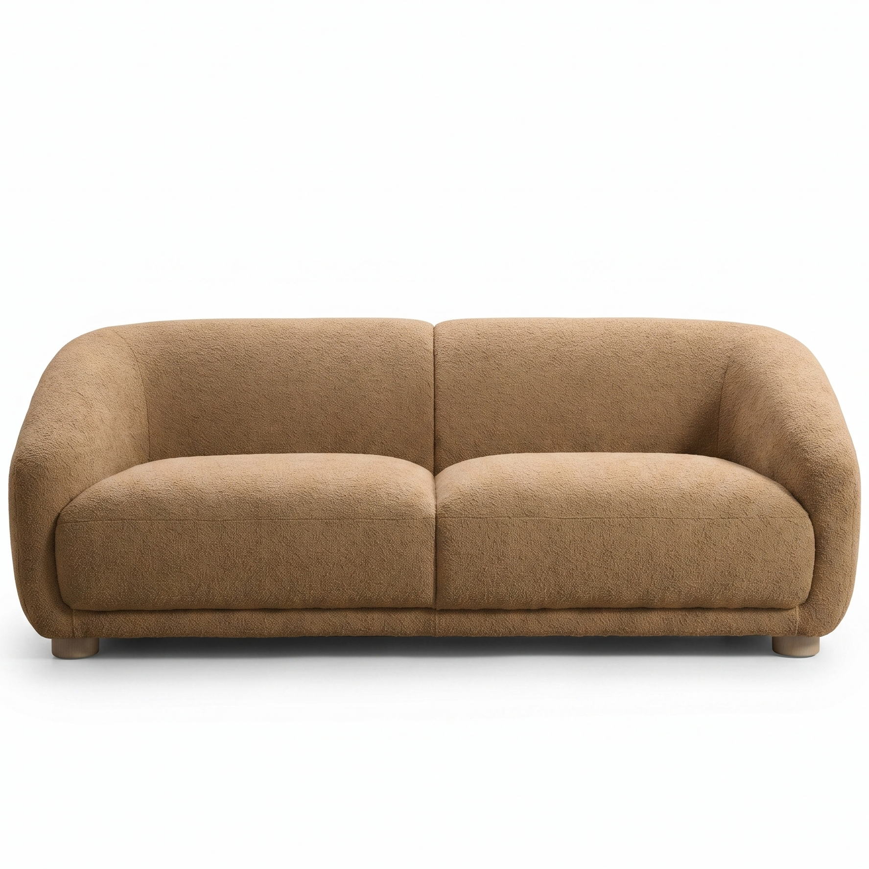 Kolvere Contemporary Brown Boucle Sofa with Solid Wood Round Legs