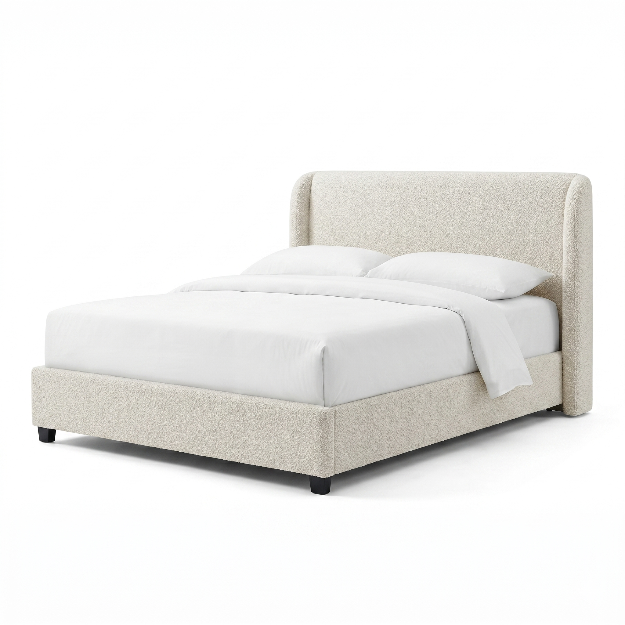 Laverni White Eastern King Bed | Contemporary Boucle Shelter Headboard Bed | MidinMod