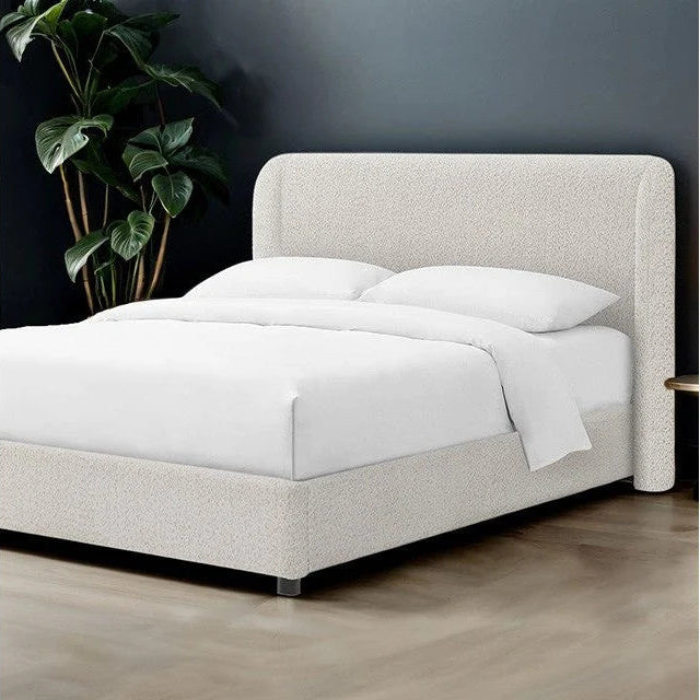 Laverni White Eastern King Bed | Contemporary Boucle Shelter Headboard Bed | MidinMod