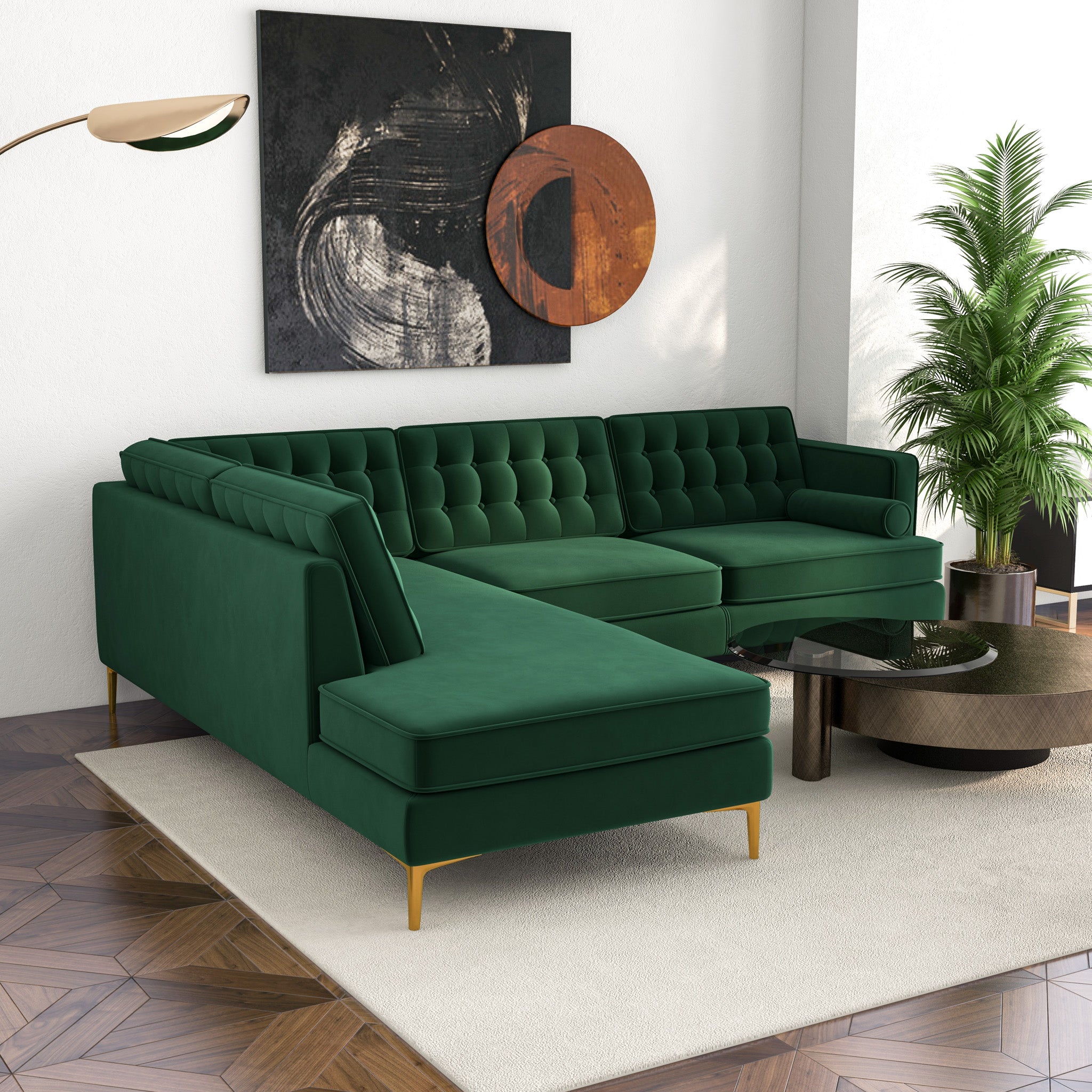 Caleb Sectional Sofa Green Velvet Left Chaise - MidinMod