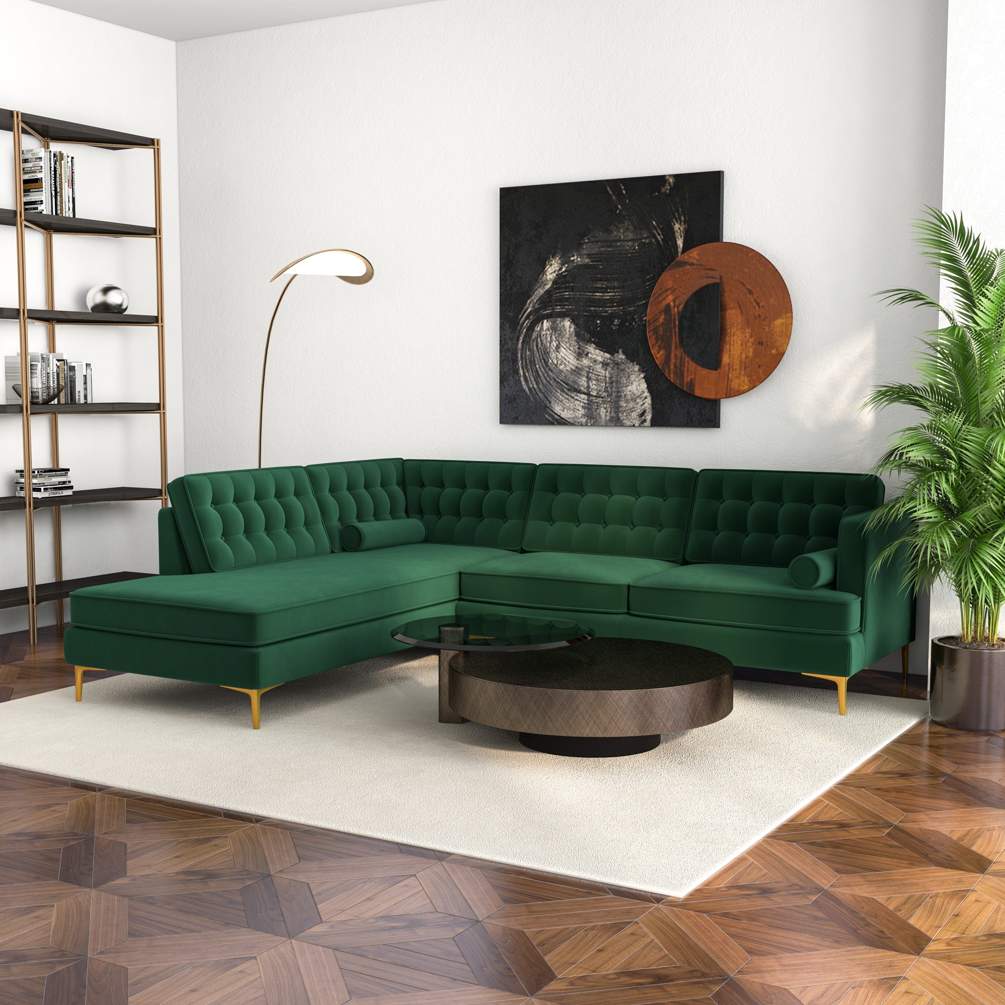 Caleb Sectional Sofa Green Velvet Left Chaise - MidinMod