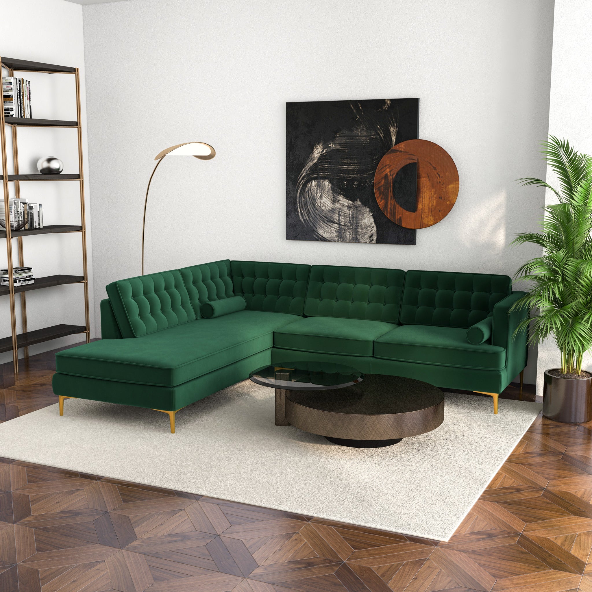 Caleb Sectional Sofa Green Velvet Left Chaise - MidinMod