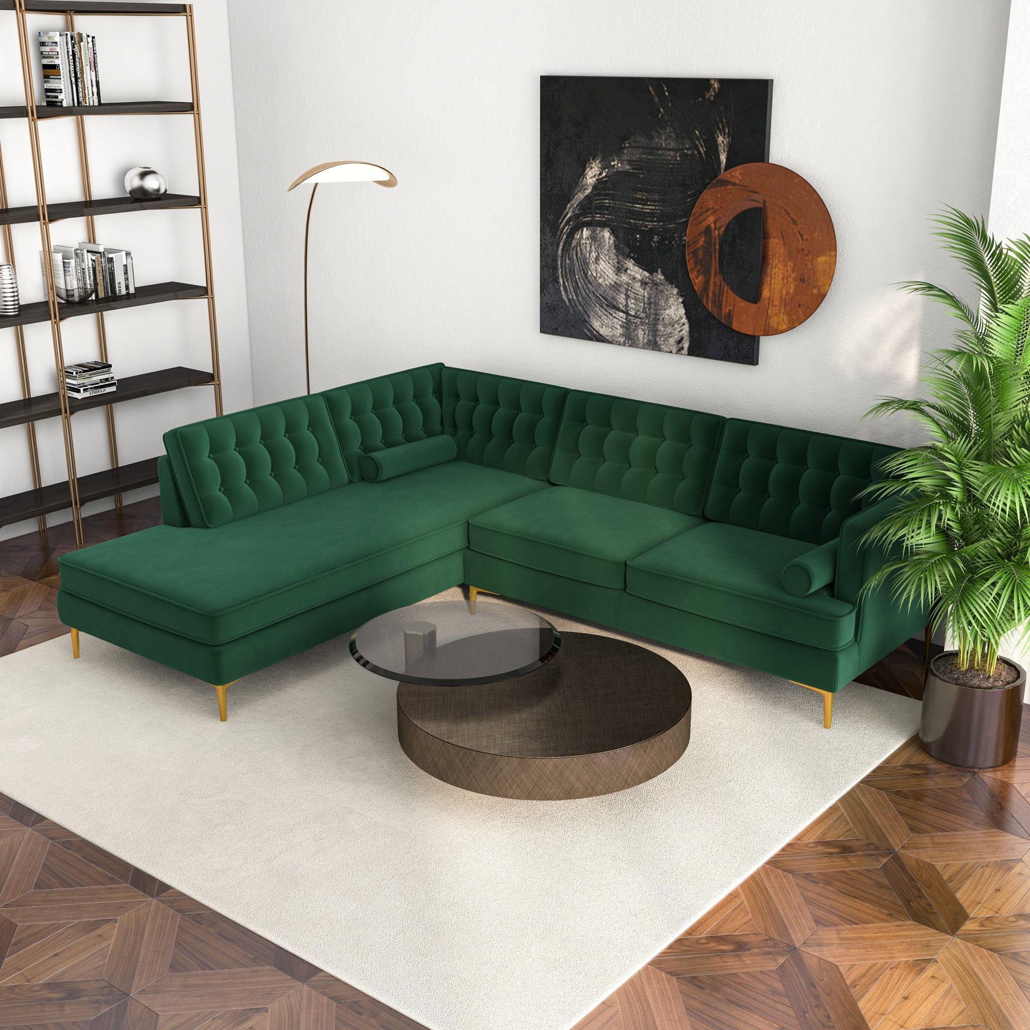 Caleb Sectional Sofa Green Velvet Left Chaise - MidinMod