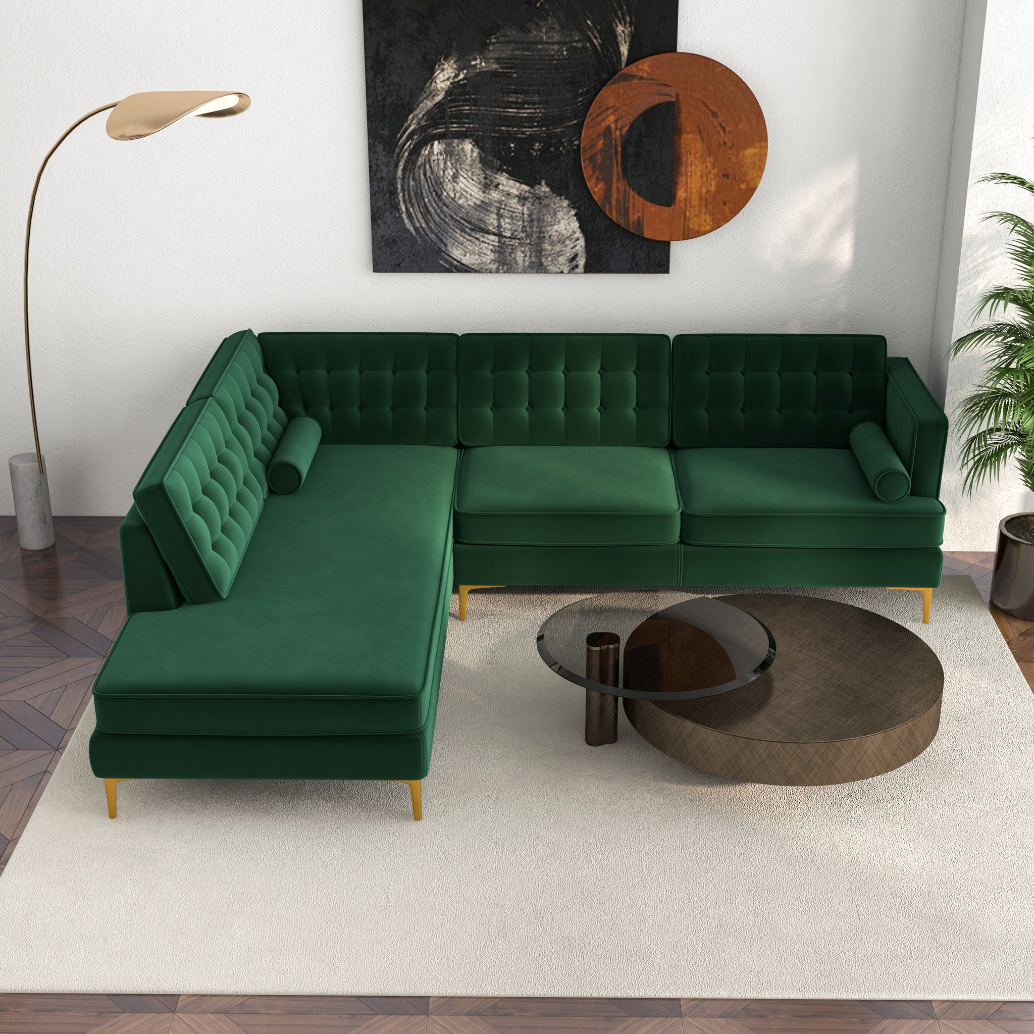 Caleb Sectional Sofa Green Velvet Left Chaise - MidinMod