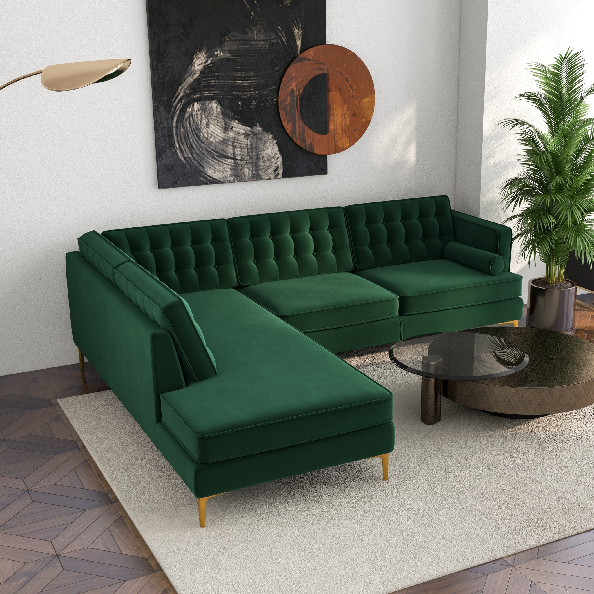 Caleb Sectional Sofa Green Velvet Left Chaise - MidinMod