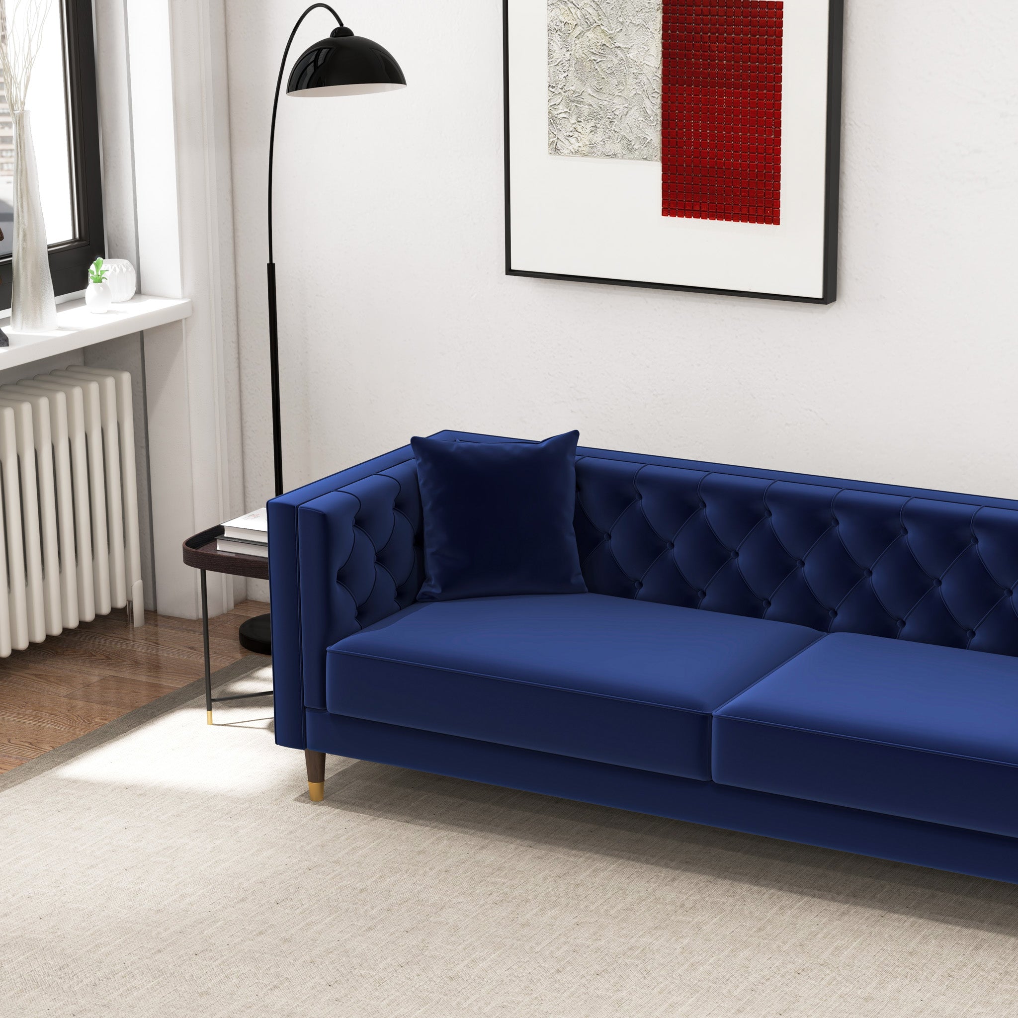 Lewis Dark Blue Velvet Sofa - MidinMod