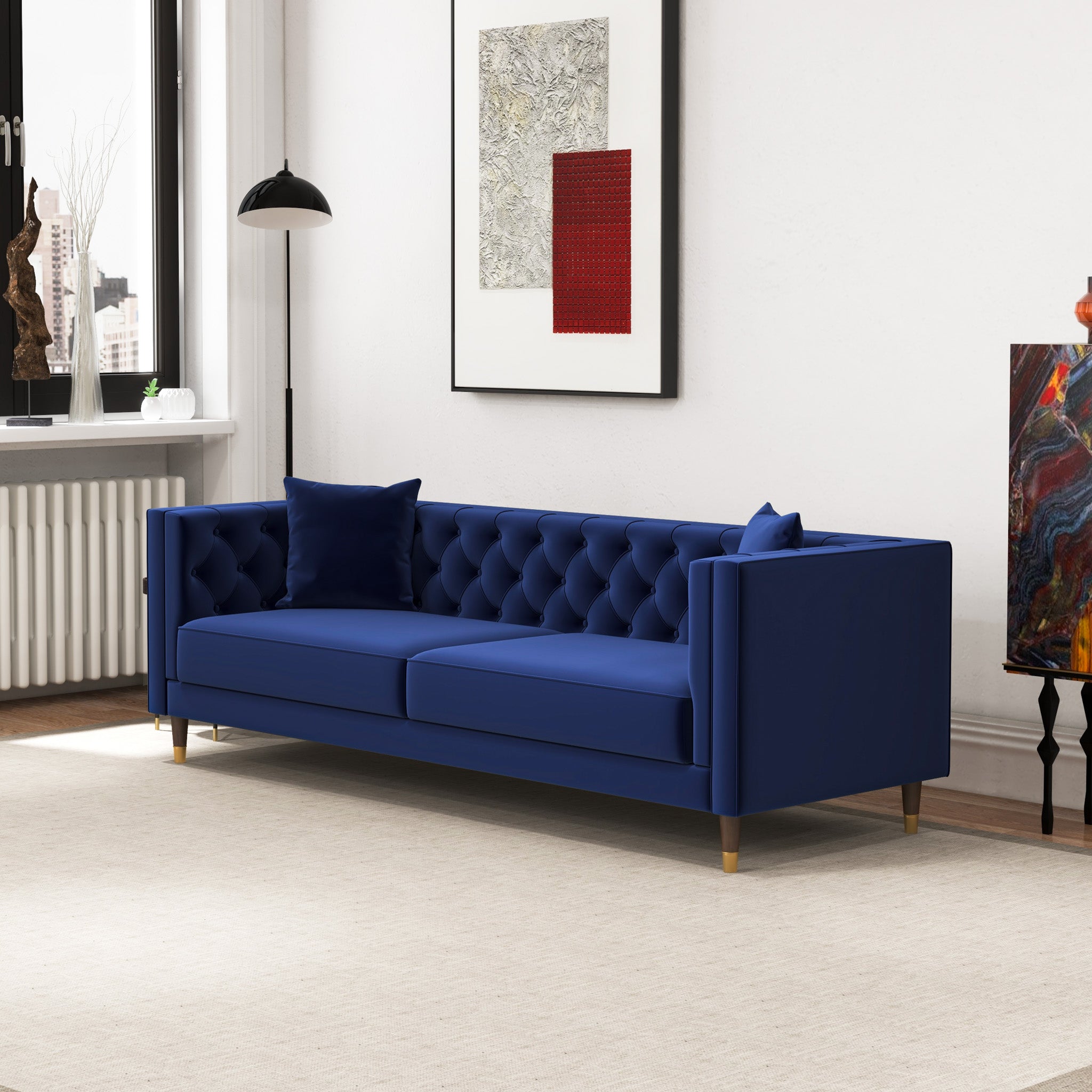 Lewis Dark Blue Velvet Sofa - MidinMod