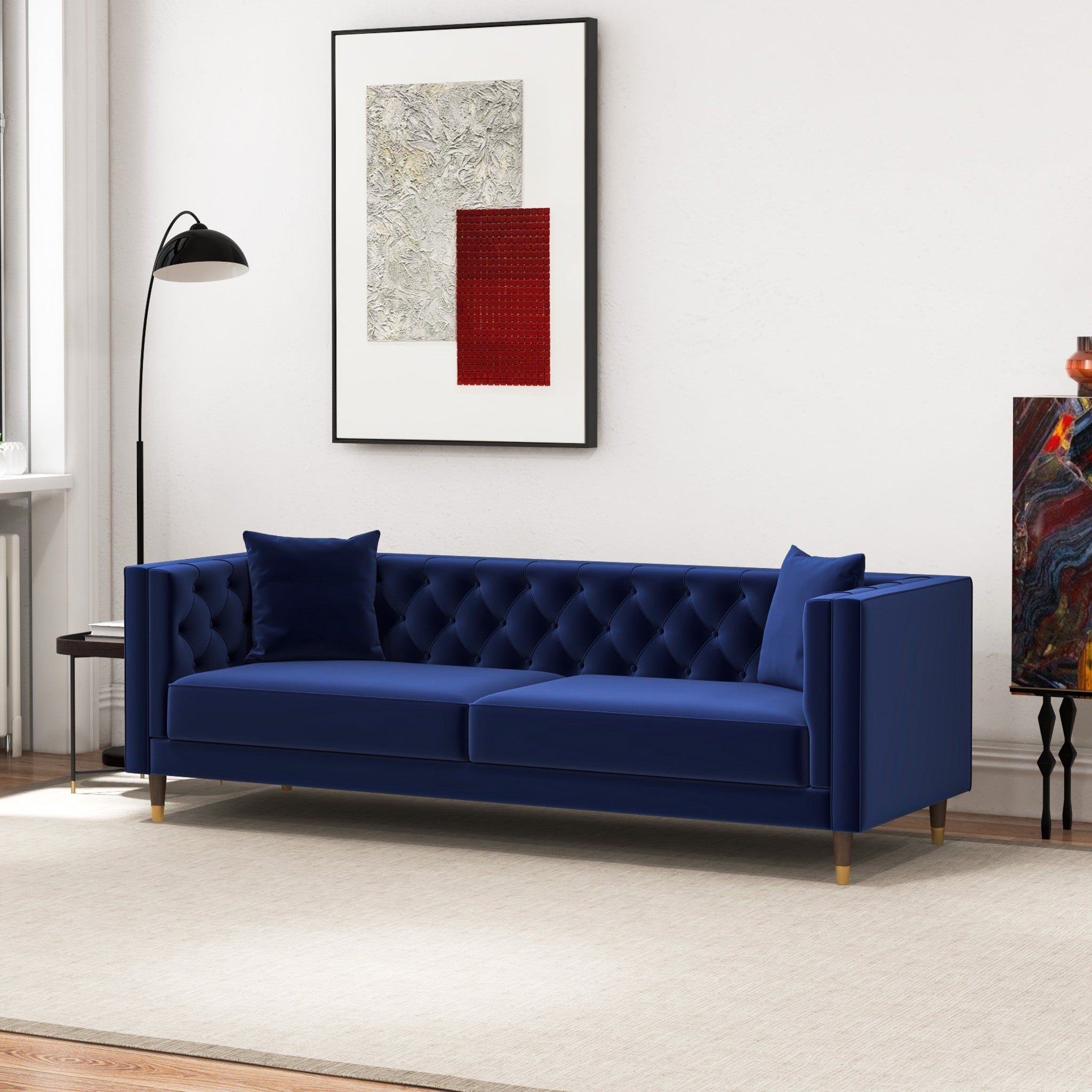 Lewis Dark Blue Velvet Sofa - MidinMod