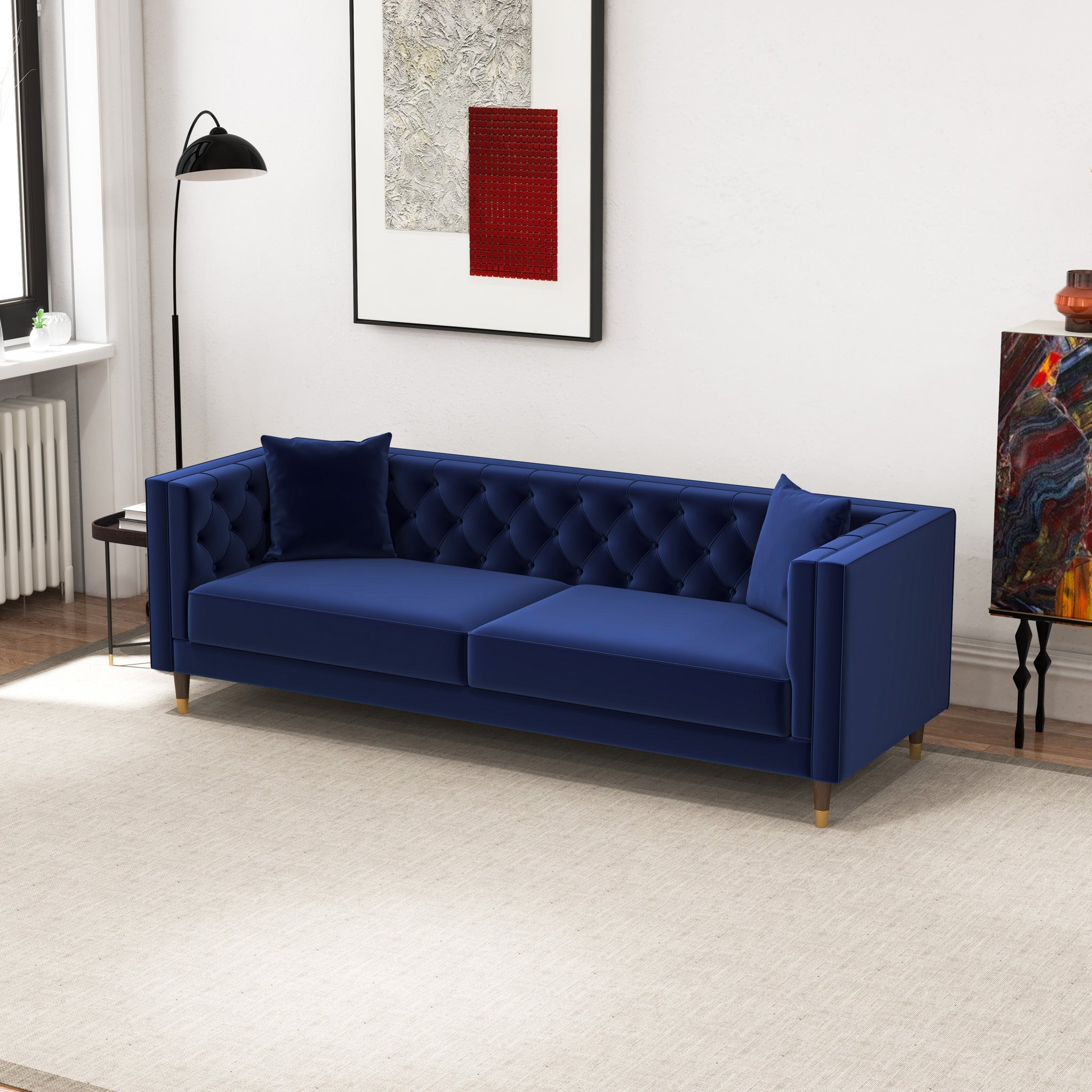 Lewis Dark Blue Velvet Sofa - MidinMod