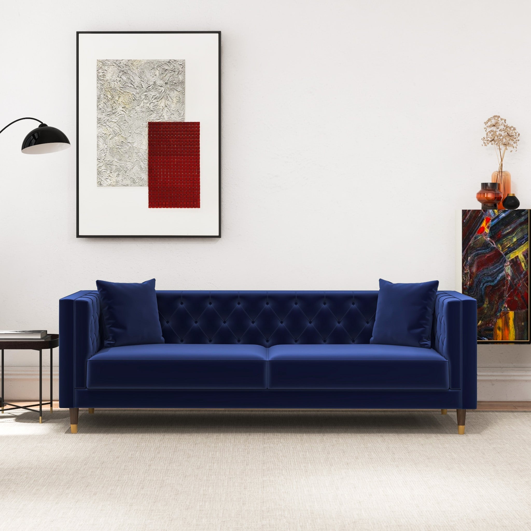 Lewis Dark Blue Velvet Sofa - MidinMod