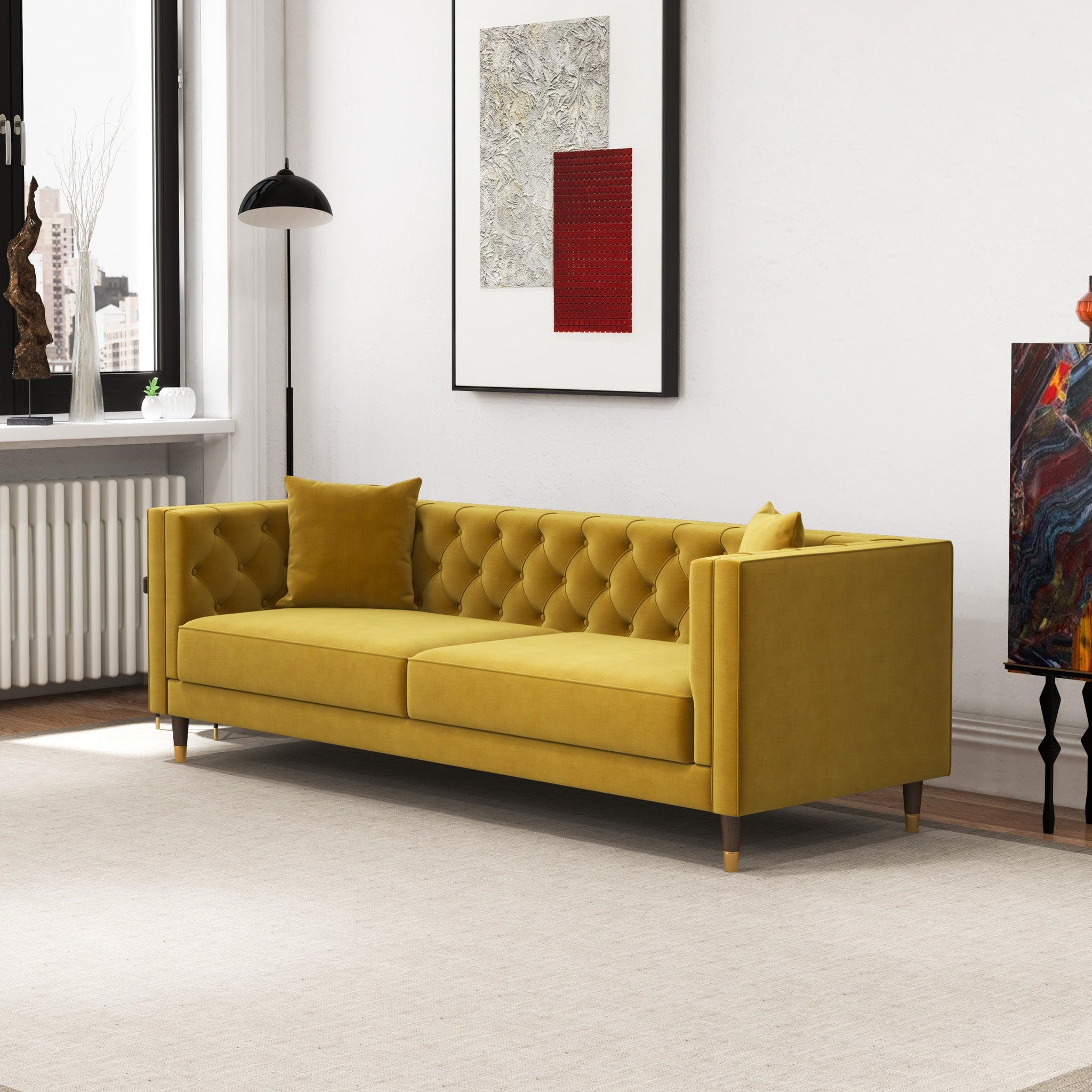 Lewis Yellow Mustard Velvet Sofa - MidinMod