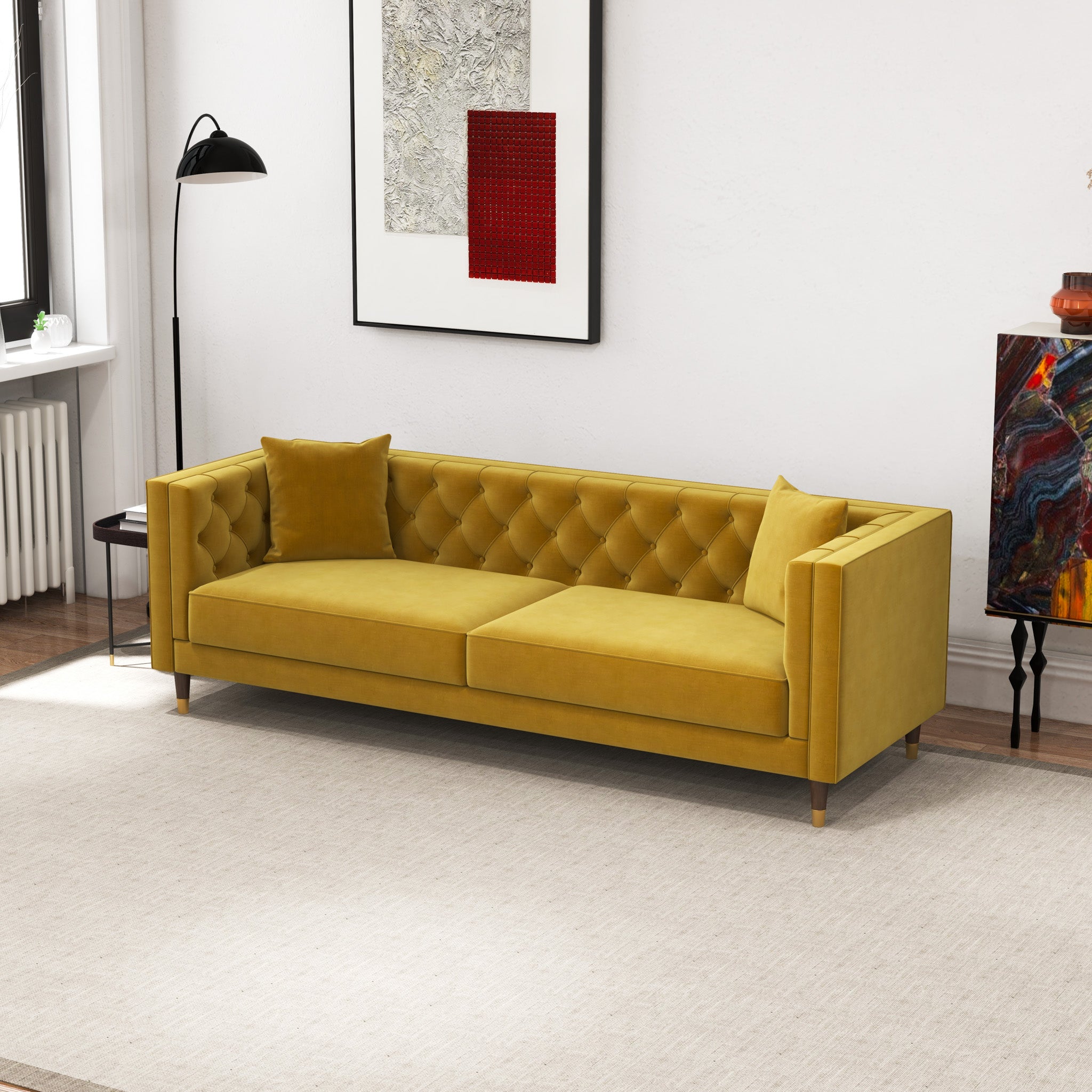 Lewis Yellow Mustard Velvet Sofa - MidinMod