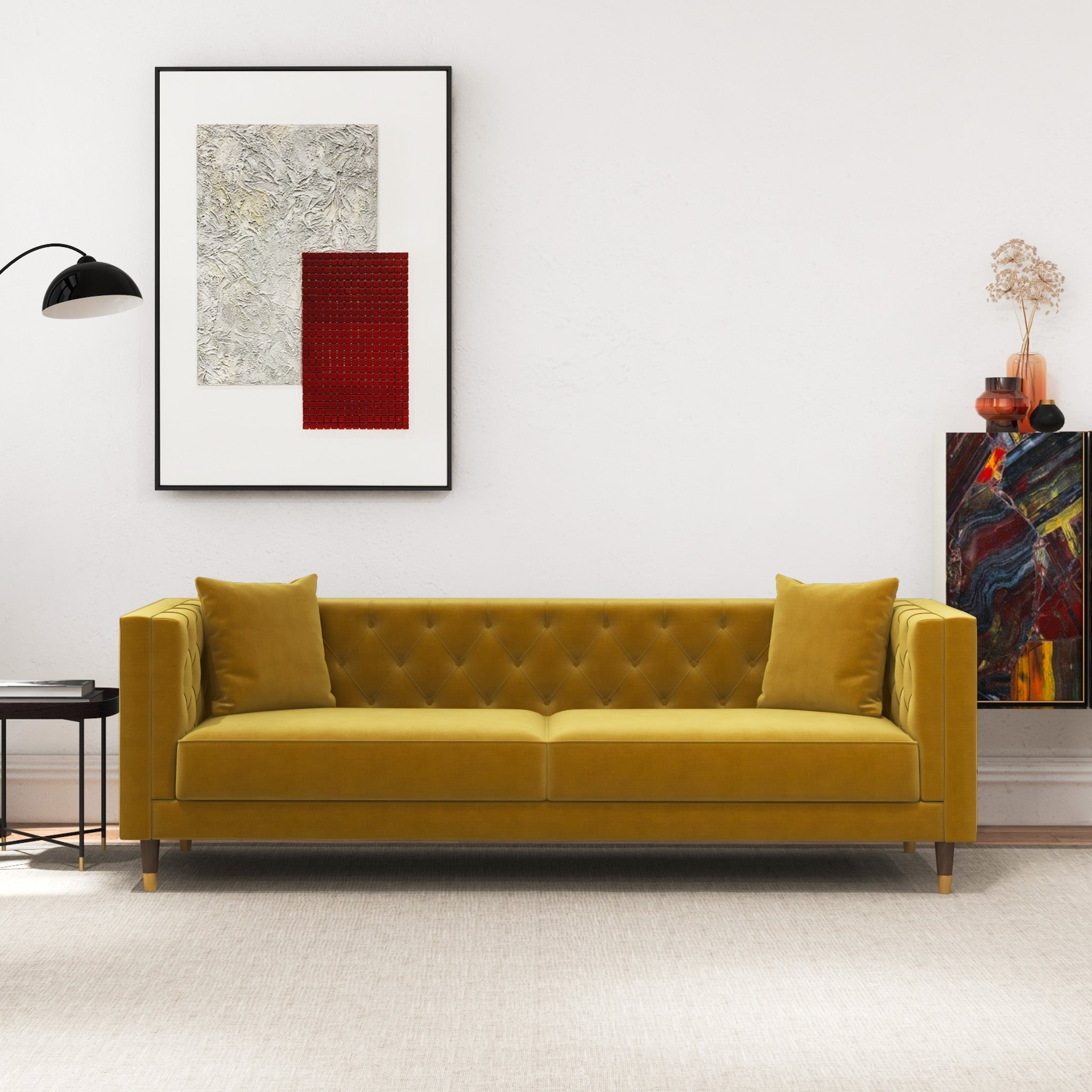 Lewis Yellow Mustard Velvet Sofa - MidinMod