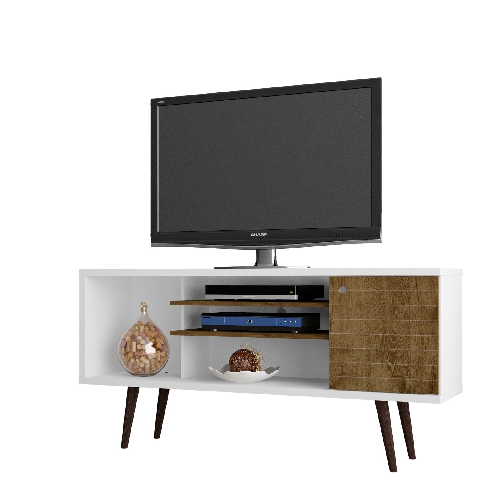 Liberty 53" TV Stand | Mid-Century Modern White & Rustic Brown Media Console | MidinMod