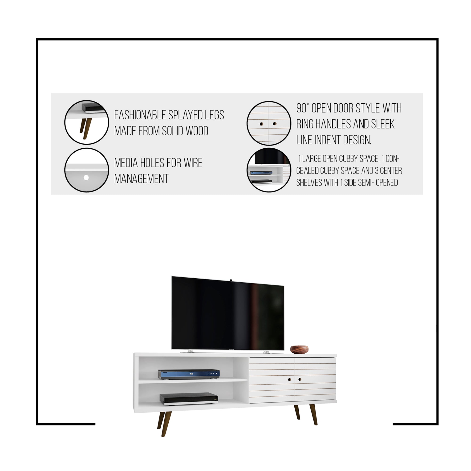 Liberty 62.99" Mid-Century TV Stand | Rustic Brown & White Modern Media Console | MidinMod