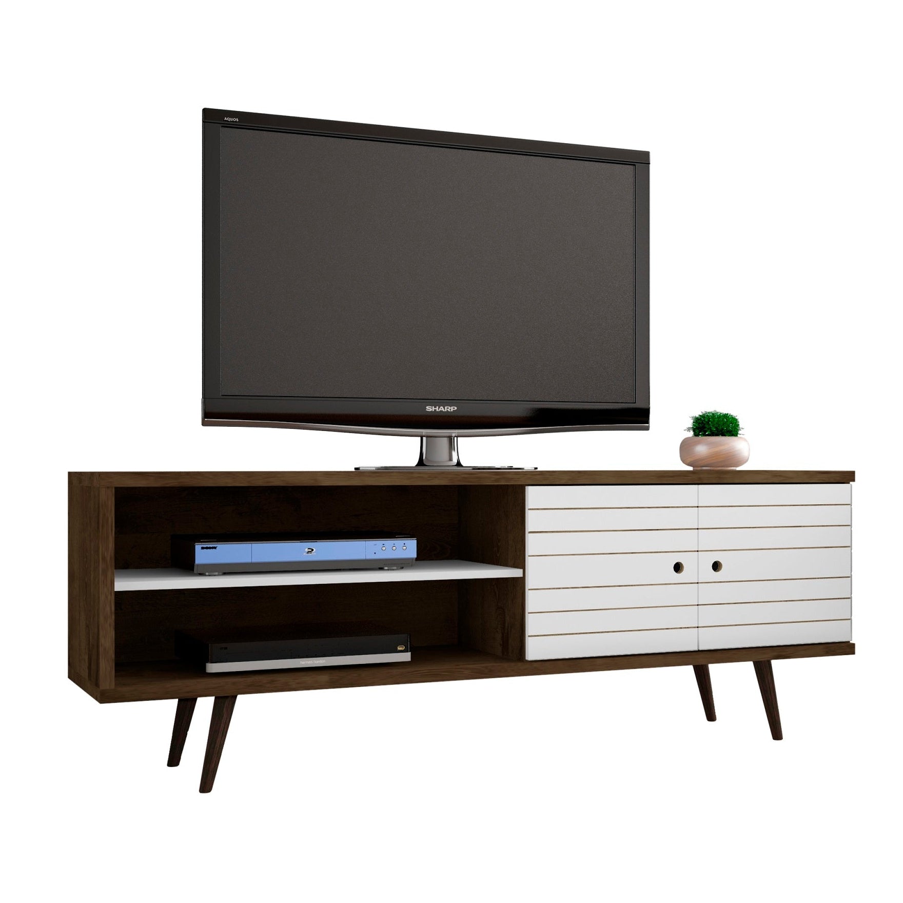 Liberty 62.99" Mid-Century TV Stand | Rustic Brown & White Modern Media Console | MidinMod