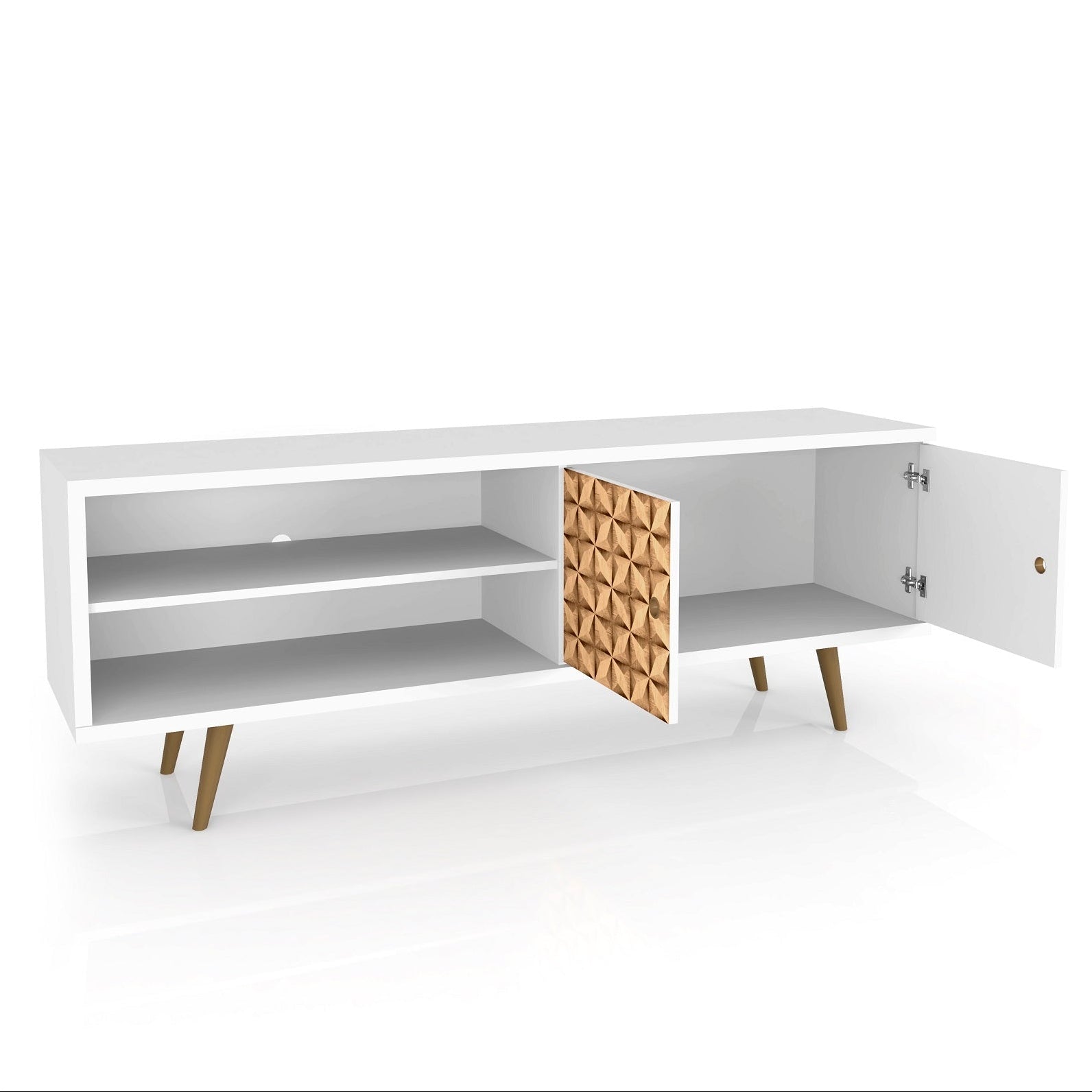 Liberty 62.99" Mid-Century Modern TV Stand in White & 3D Brown Prints | MidinMod