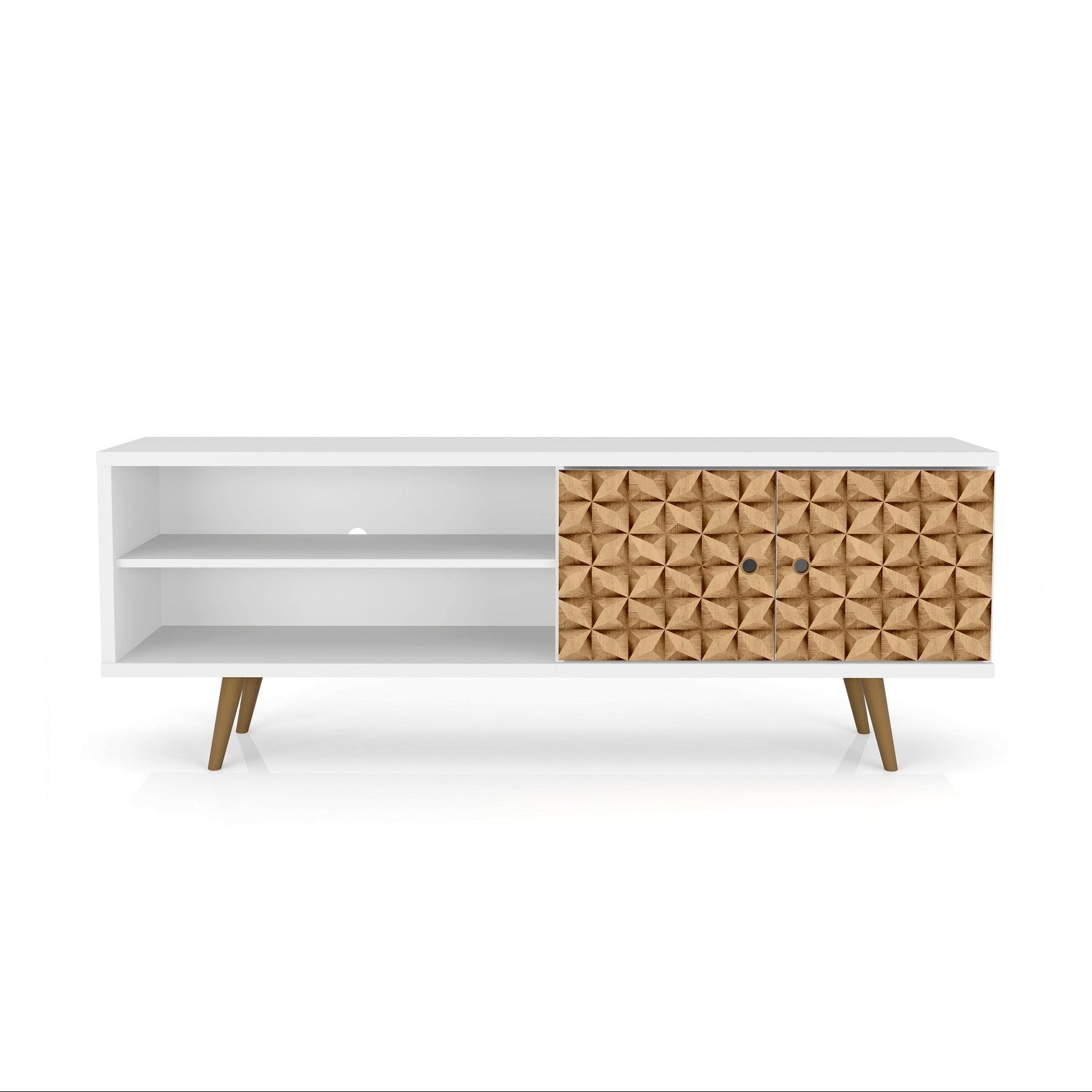 Liberty 62.99" Mid-Century Modern TV Stand in White & 3D Brown Prints | MidinMod