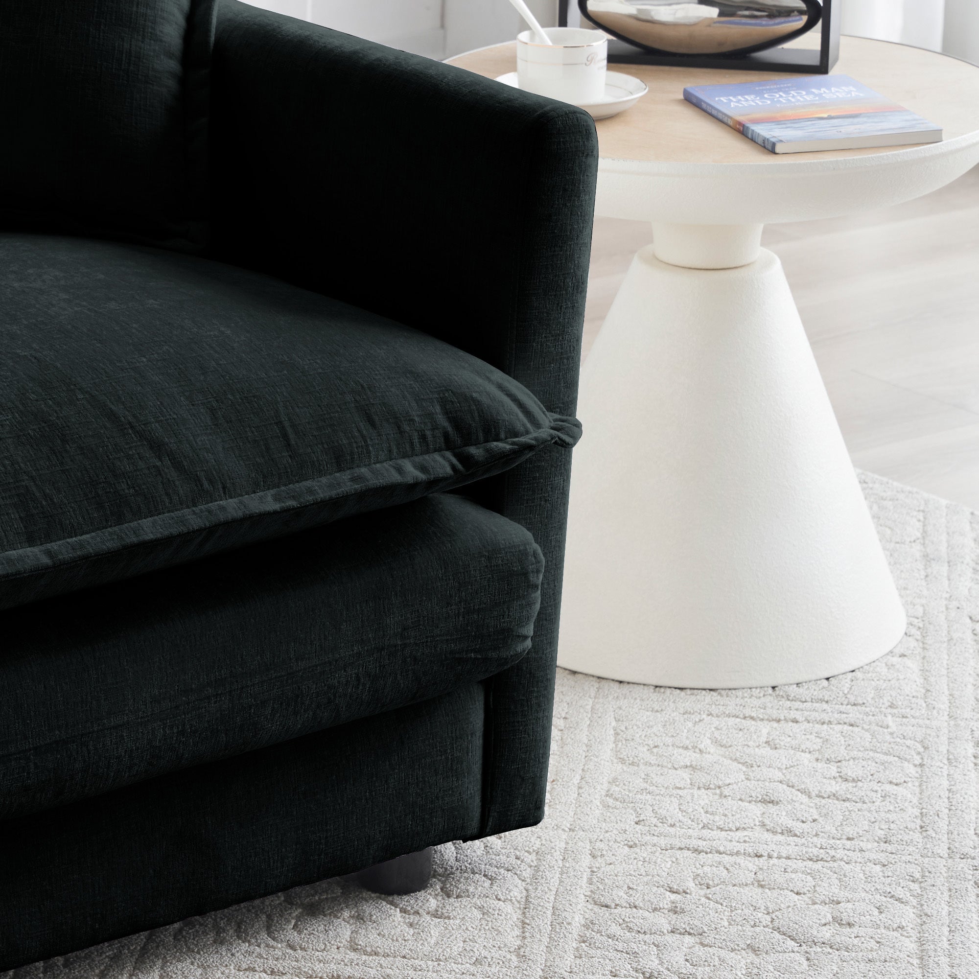 Liberty Modern Black 3-Seater Chenille Sofa with Modular Design - MidinMod