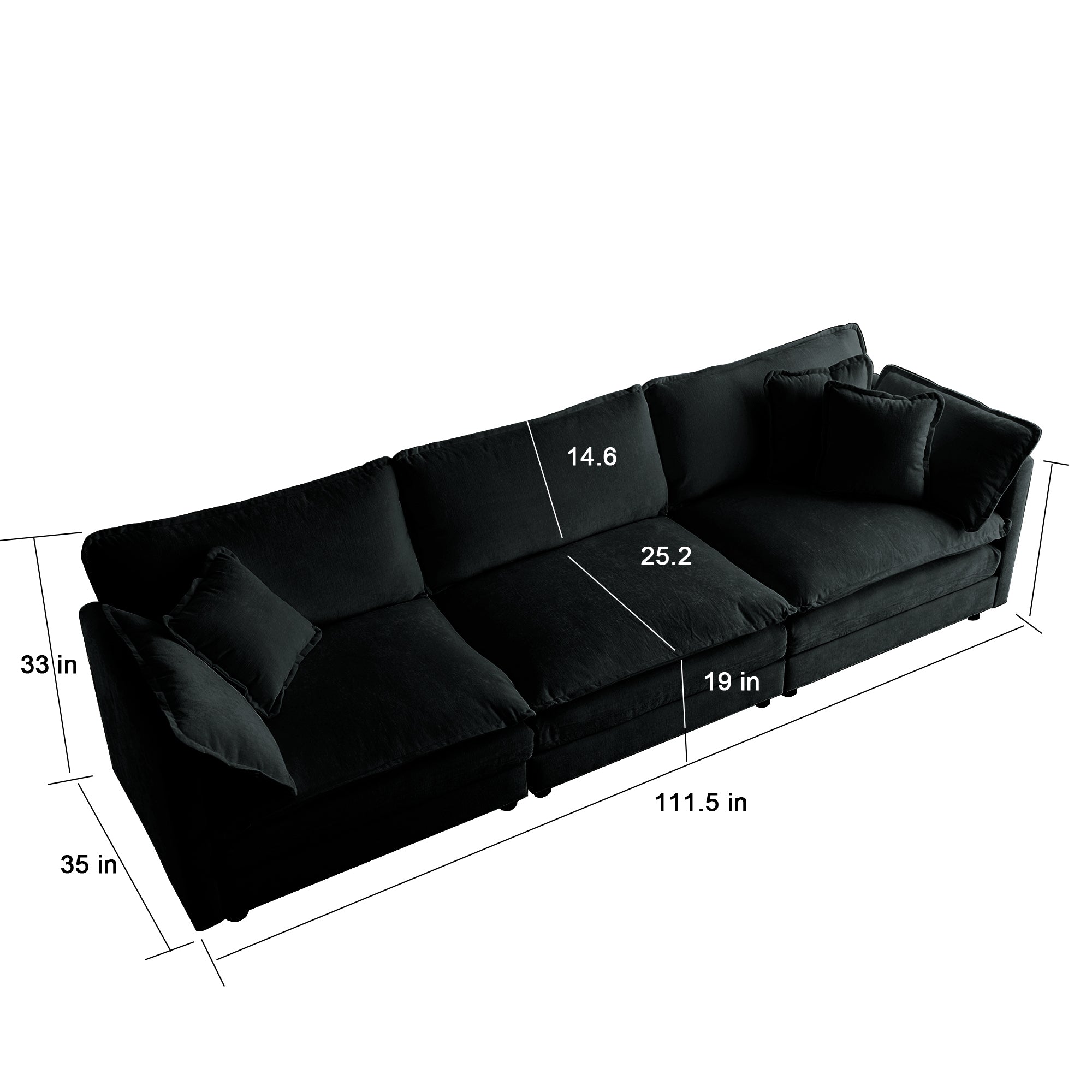 Liberty Modern Black 3-Seater Chenille Sofa with Modular Design - MidinMod