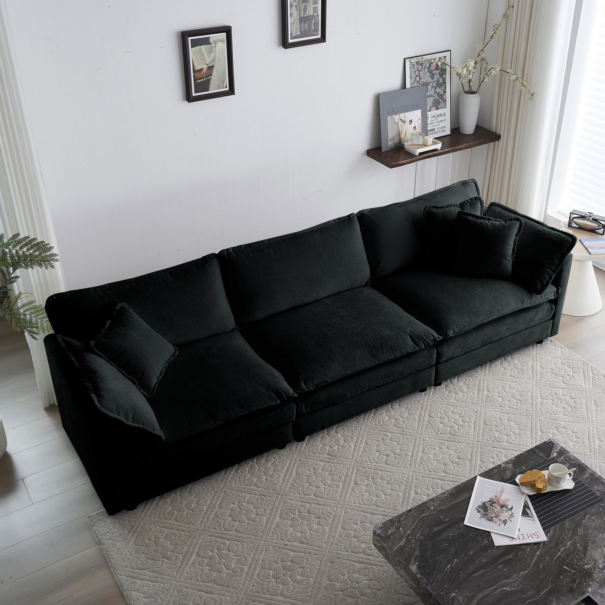 Liberty Modern Black 3-Seater Chenille Sofa with Modular Design - MidinMod