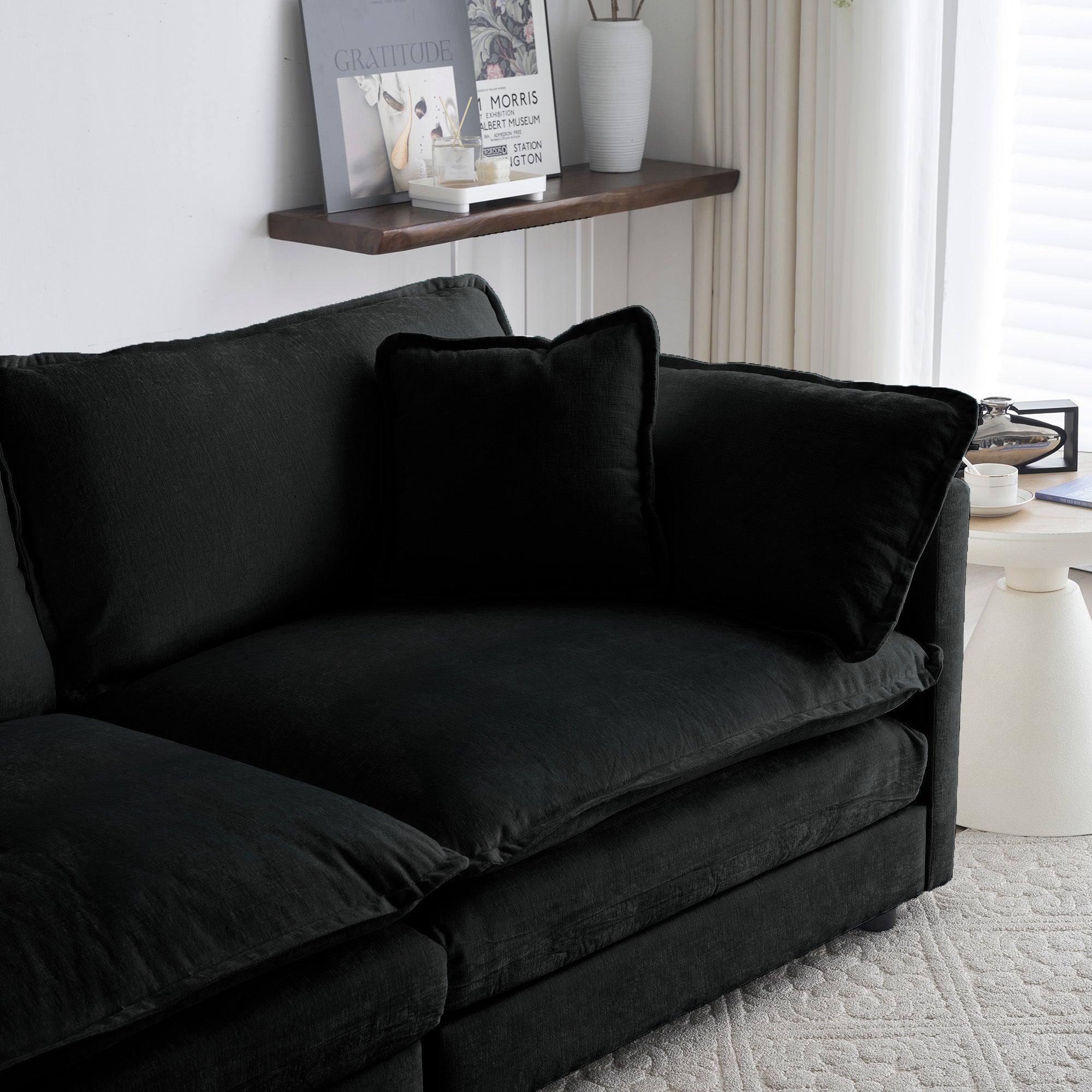 Liberty Modern Black 3-Seater Chenille Sofa with Modular Design - MidinMod