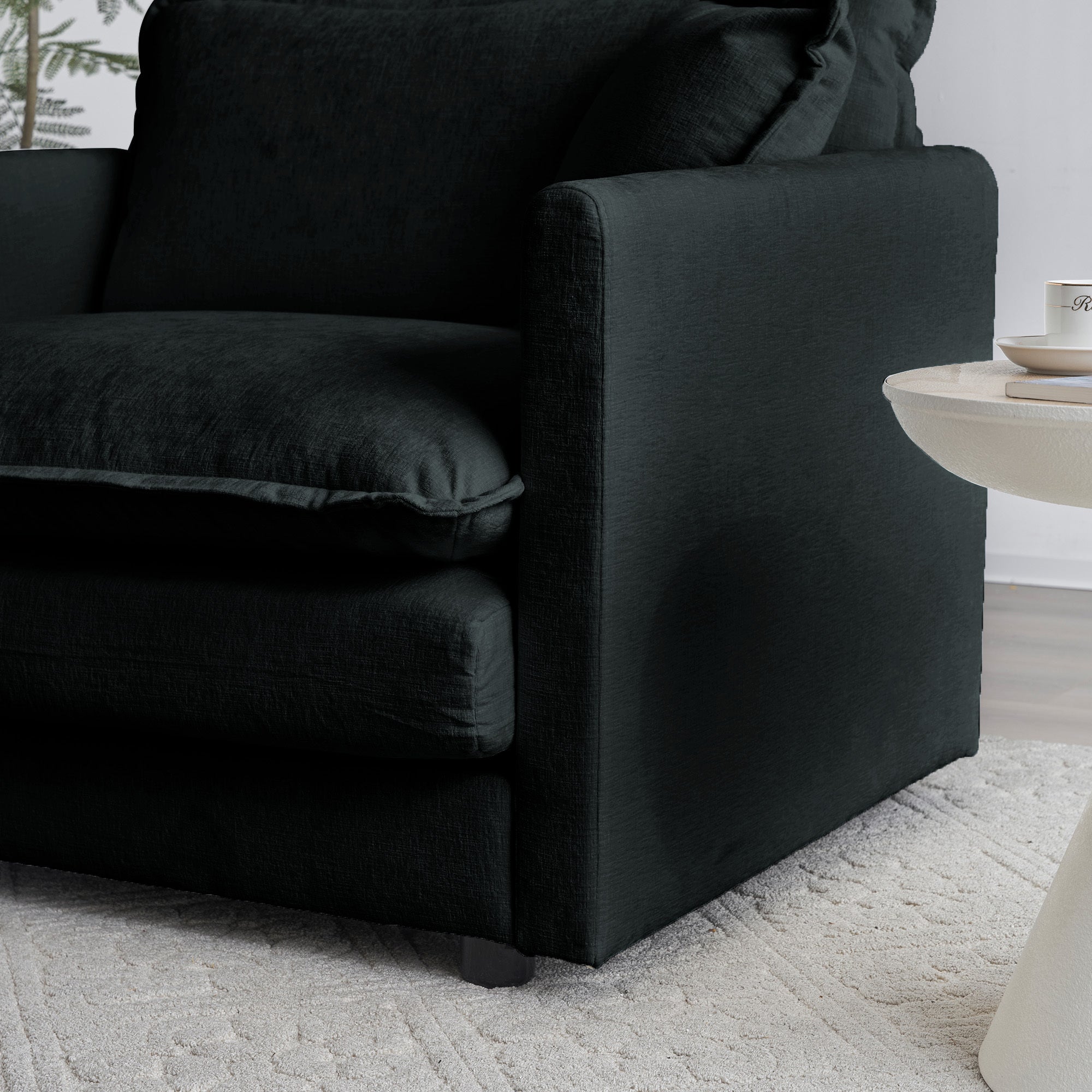 Liberty Modern Black 3-Seater Chenille Sofa with Modular Design - MidinMod