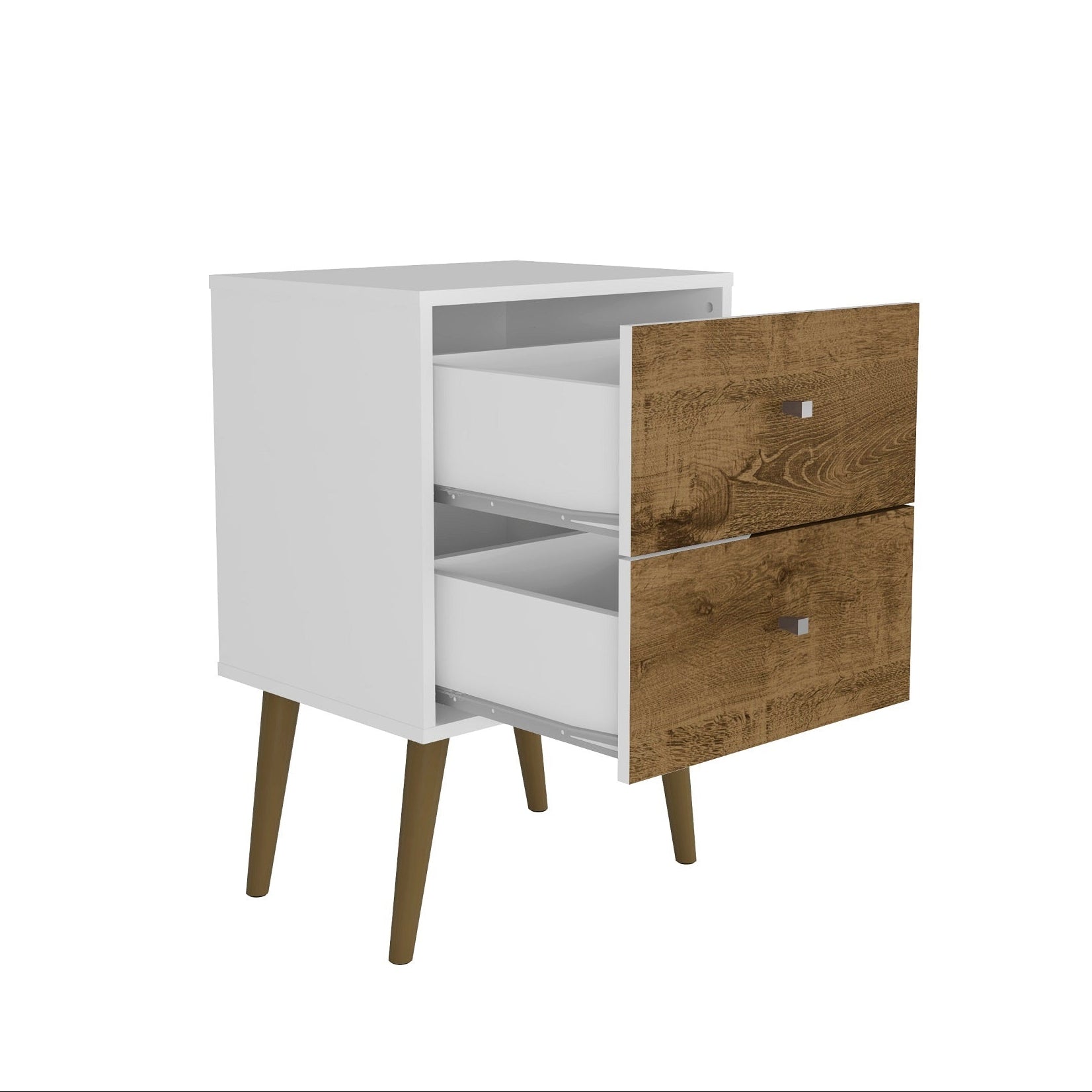 Liberty 2.0 Nightstand | Mid-Century Modern White & Rustic Brown Bedside Table | MidinMod