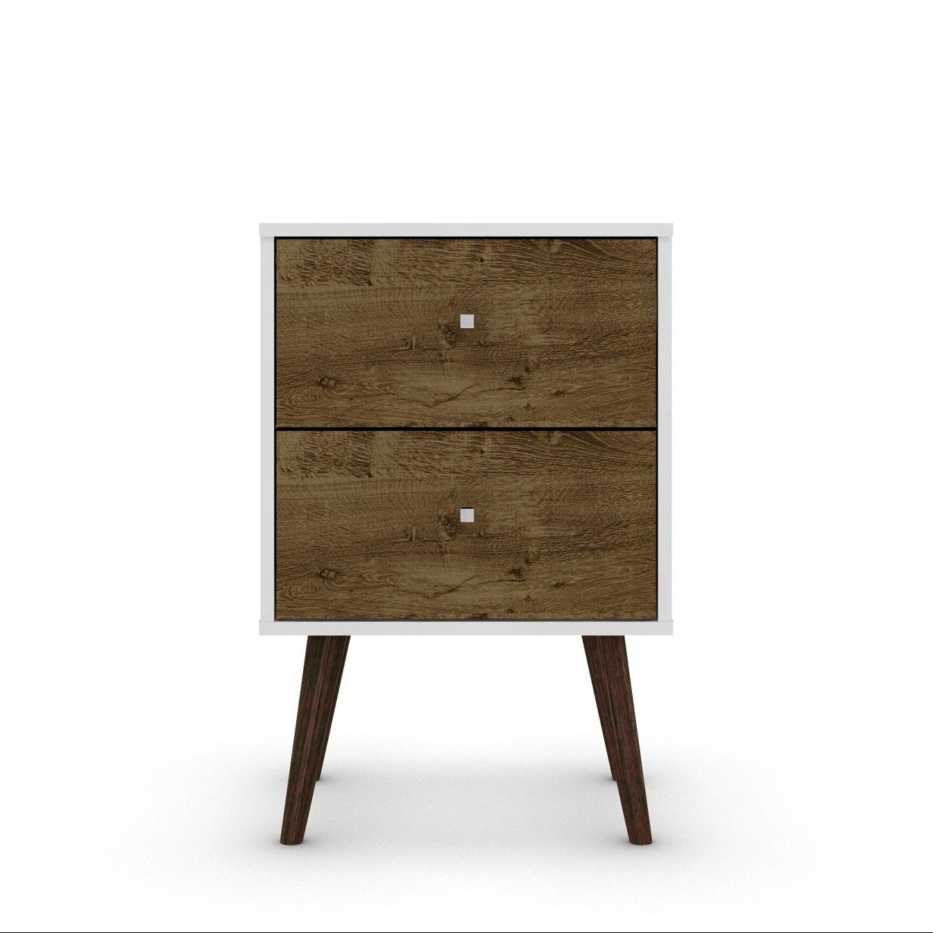 Liberty 2.0 Nightstand | Mid-Century Modern White & Rustic Brown Bedside Table | MidinMod