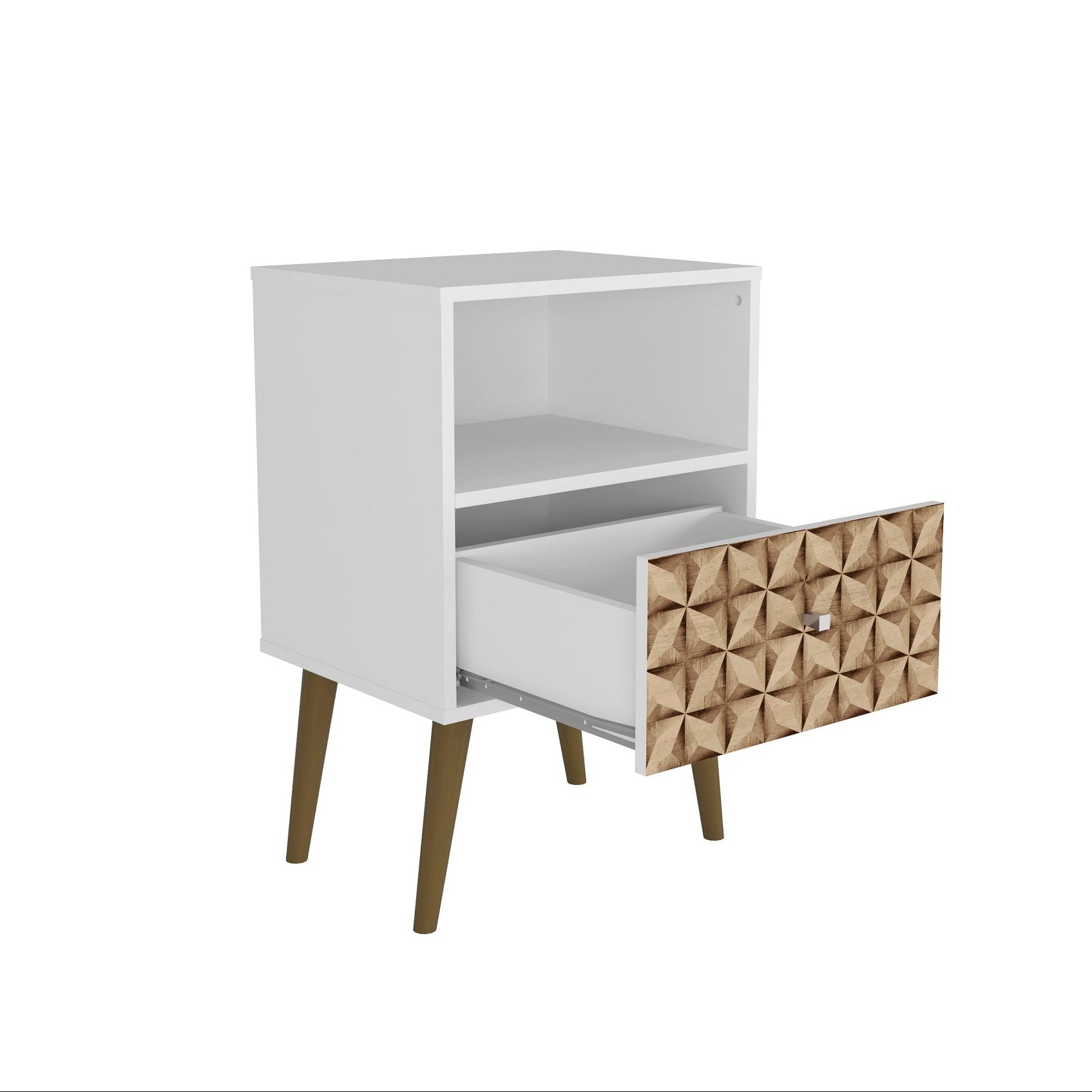 Liberty 1.0 White & 3D Brown Print Modern Bedside Nightstand | MidinMod
