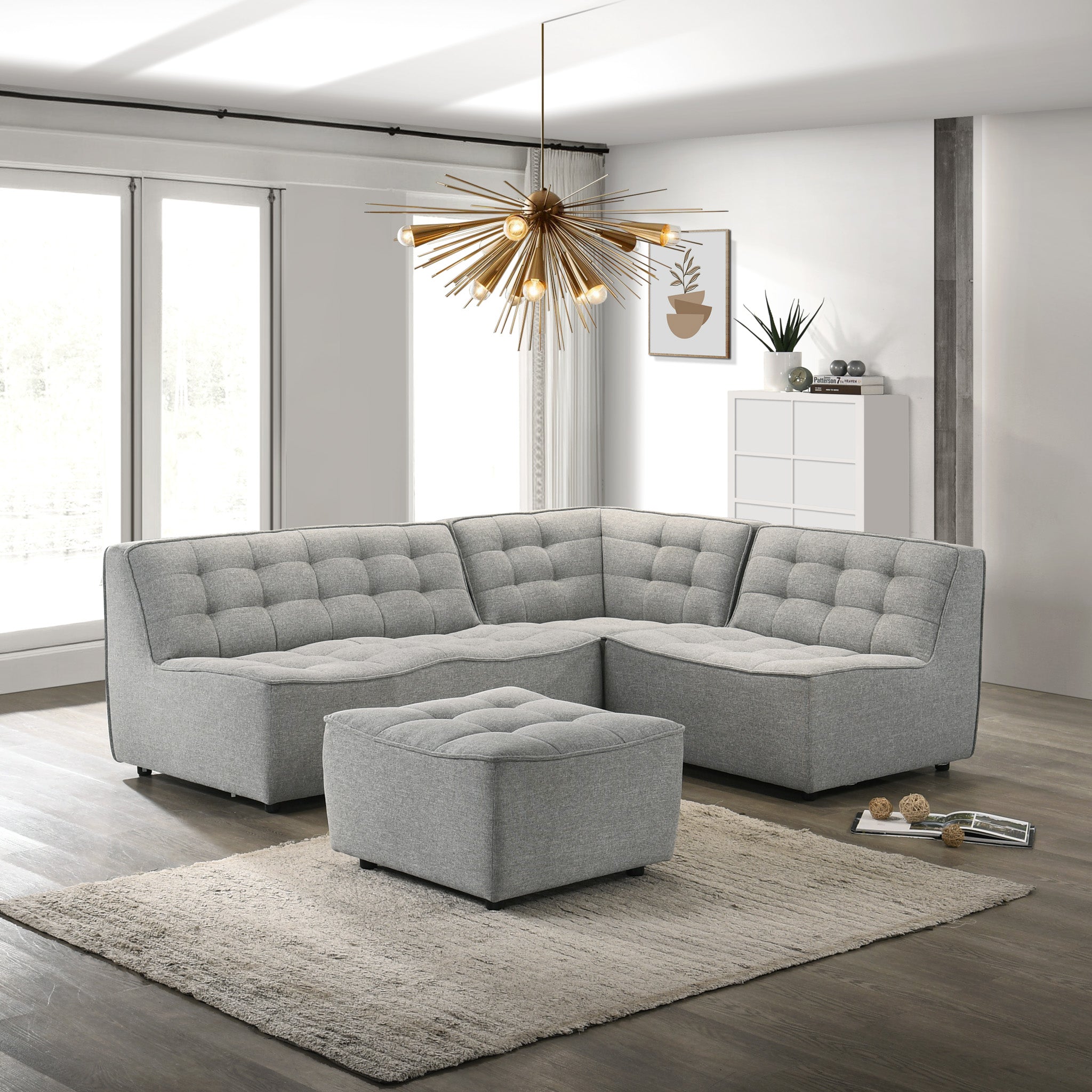 Linden Light Gray Linen Modular Corner Sofa - MidinMod