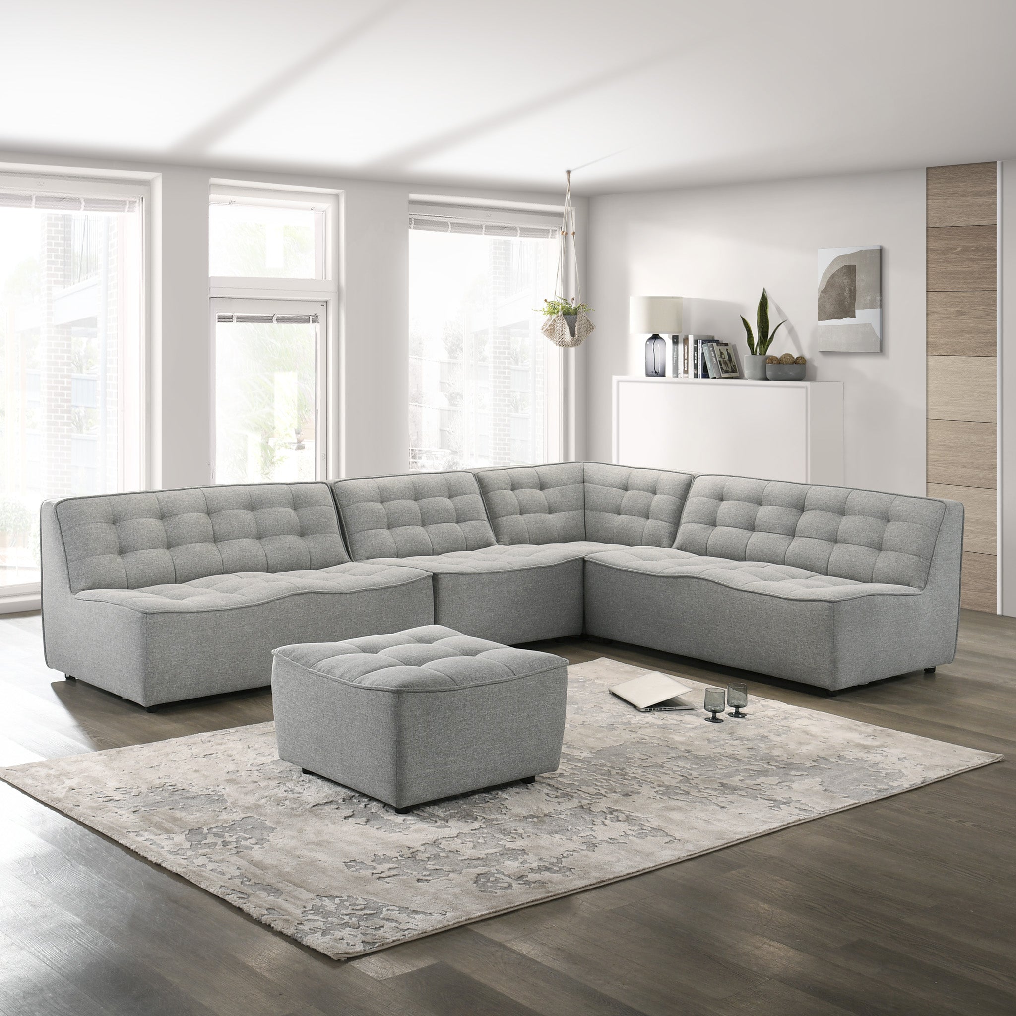 Linden Light Gray Linen Modular Corner Sofa - MidinMod
